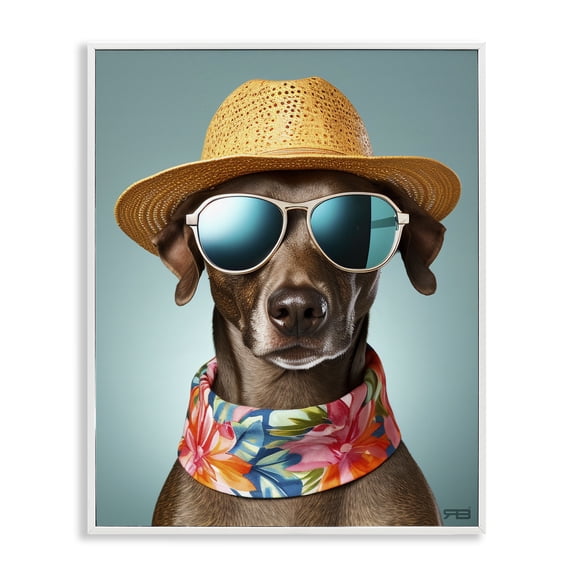 Stupell Industries Beach Ready Pup Animals & Insects Painting White Framed Art Print Wall Art, 11 x 14