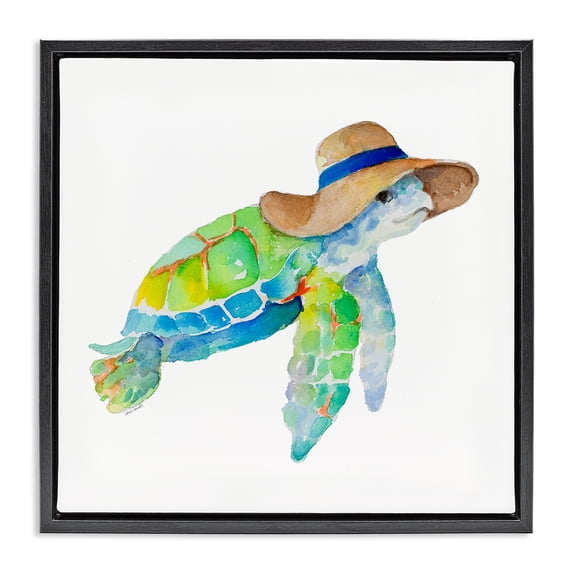 Stupell Industries Coastal Beach Ready Turtle Black Floating Frame Canvas Art, 18 x 18, by Lanie Loreth