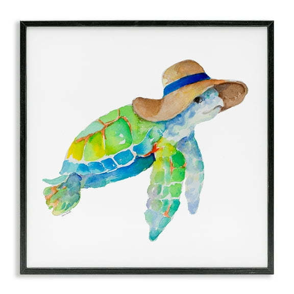 Stupell Industries Beach Ready Turtle Novelty Painting Black Framed Art Print Wall Art, 12 x 12