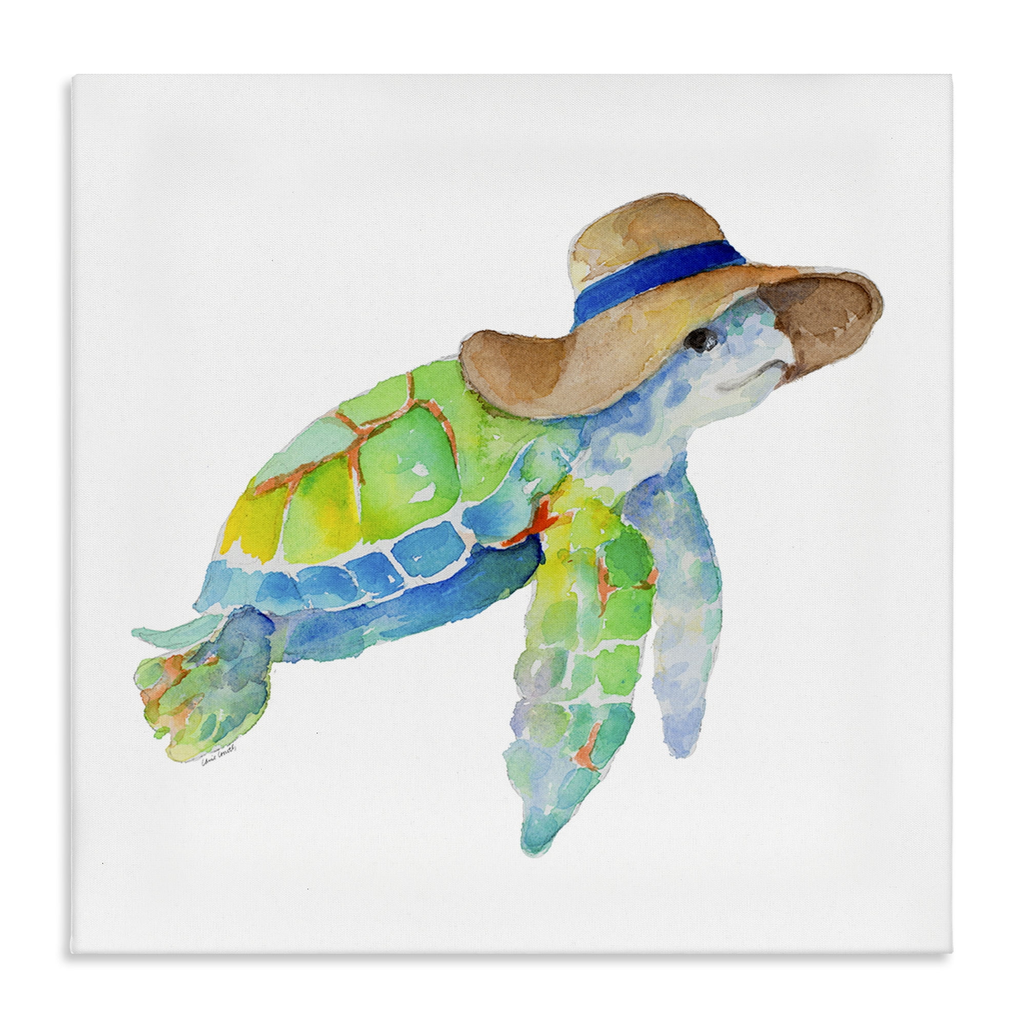 Stupell Industries Beach Ready Turtle Novelty Painting Gallery Wrapped Canvas Art Print Wall Art, 17 x 17