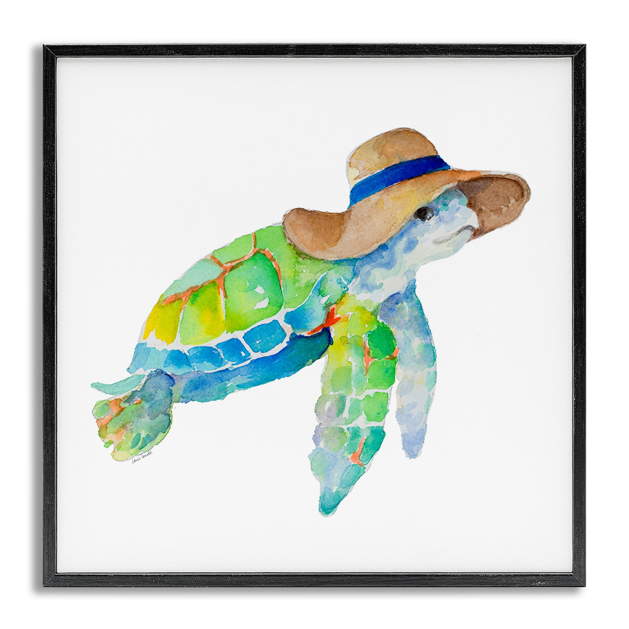 Stupell Industries Beach Ready Turtle Novelty Painting Gray Framed Art Print Wall Art, 17 x 17