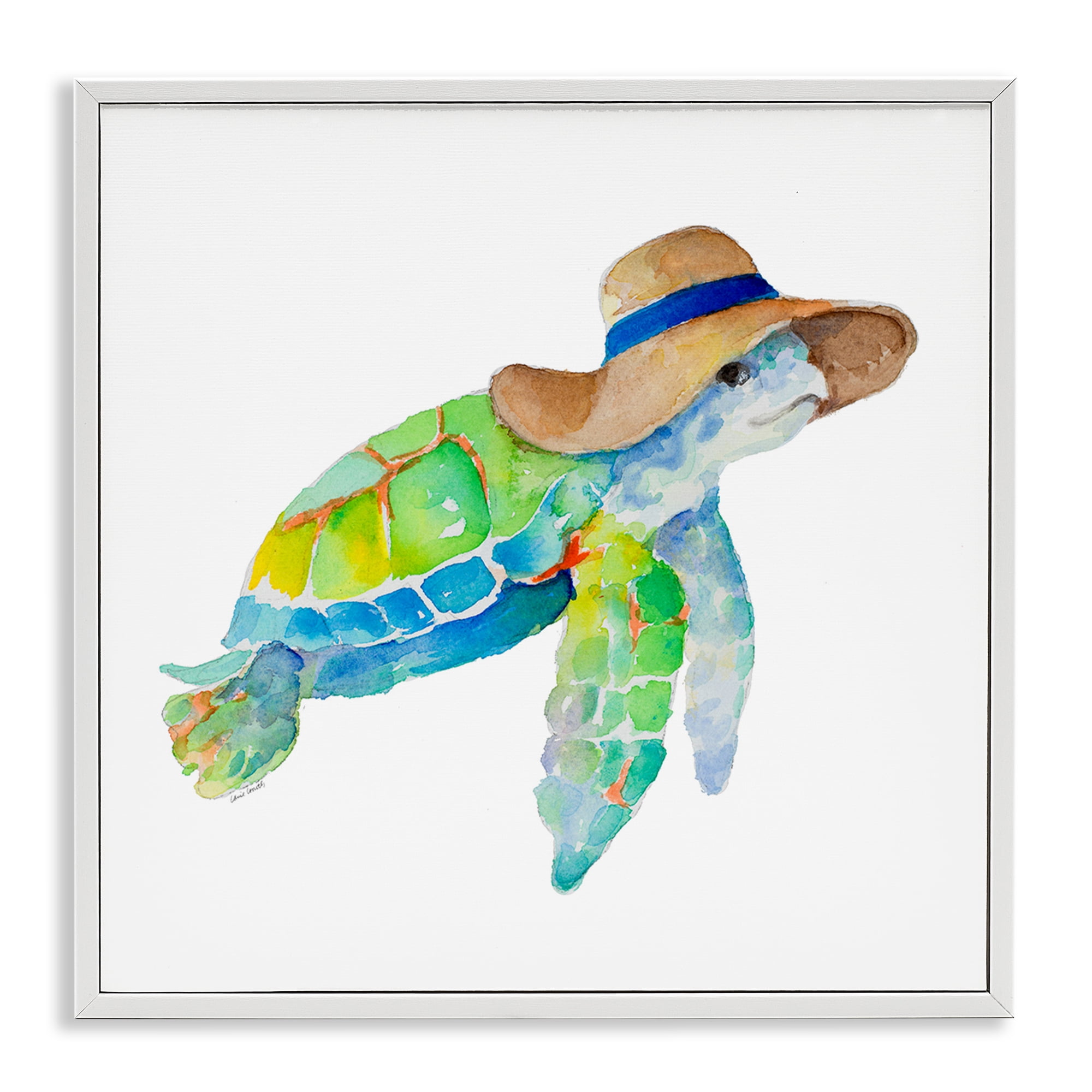 Stupell Industries Beach Ready Turtle Novelty Painting White Framed Art Print Wall Art, 12 x 12