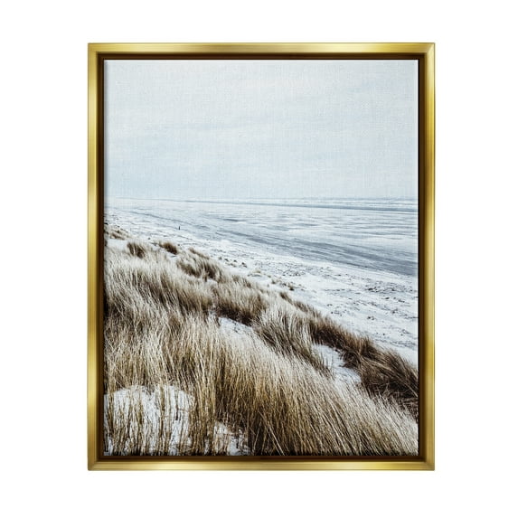 Stupell Industries Beach Reeds Landscape Nature Photography Gold Floater Framed Art Print Wall Art, 17 x 21