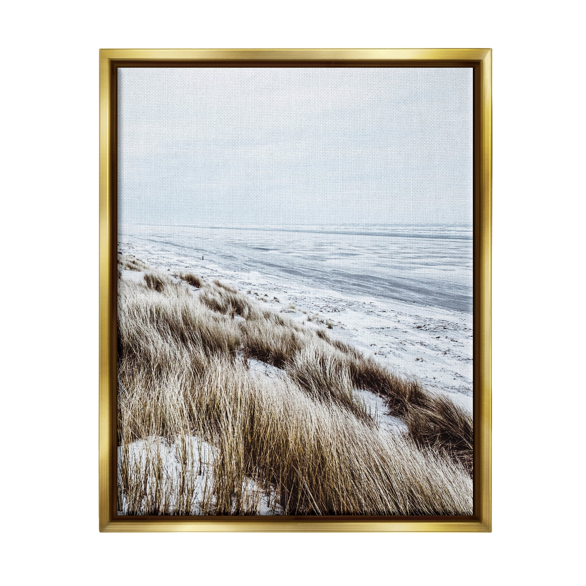 Stupell Industries Beach Reeds Landscape Nature Photography Gold Floater Framed Art Print Wall Art, 25 x 31