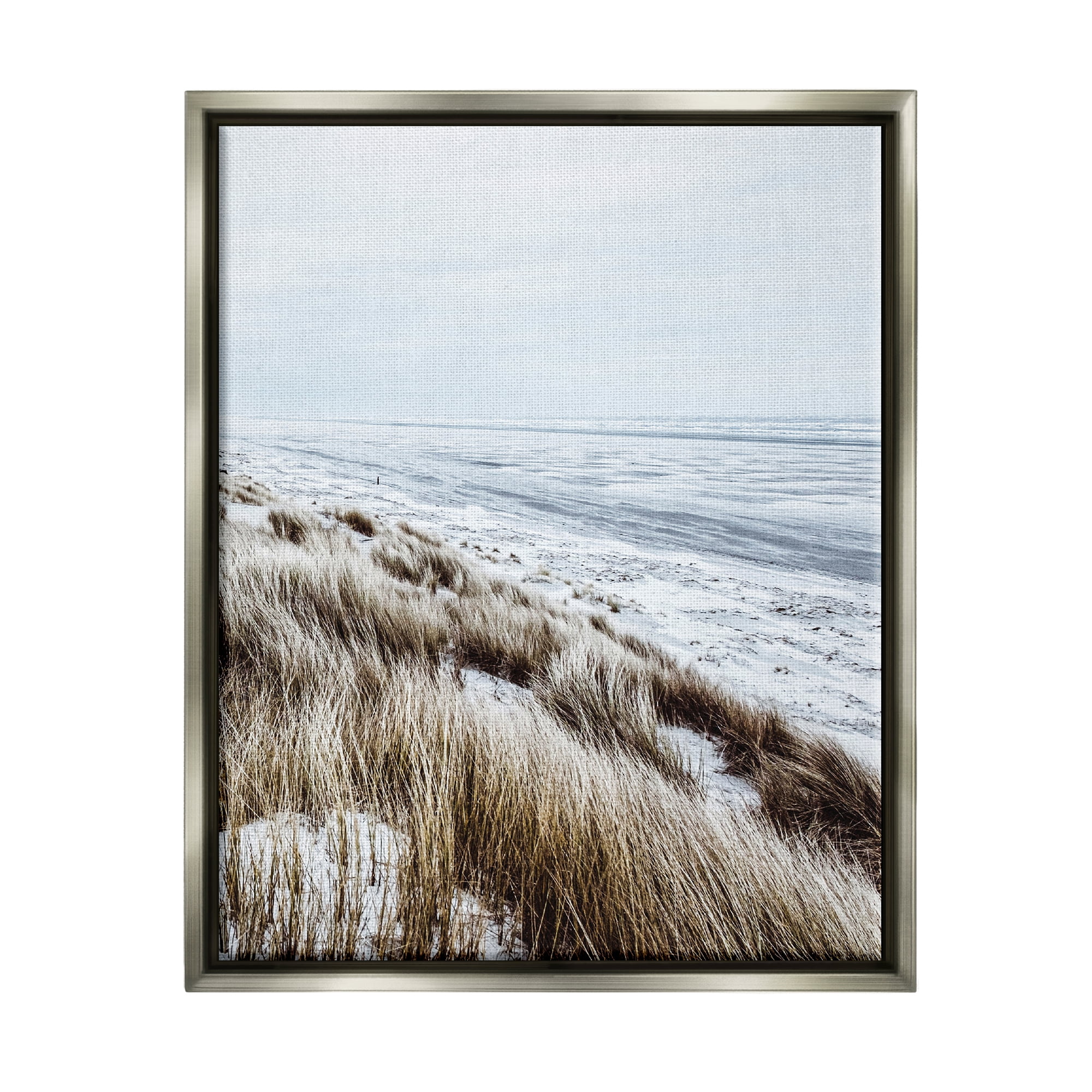 Stupell Industries Beach Reeds Landscape Nature Photography Gray Floater Framed Art Print Wall Art, 25 x 31