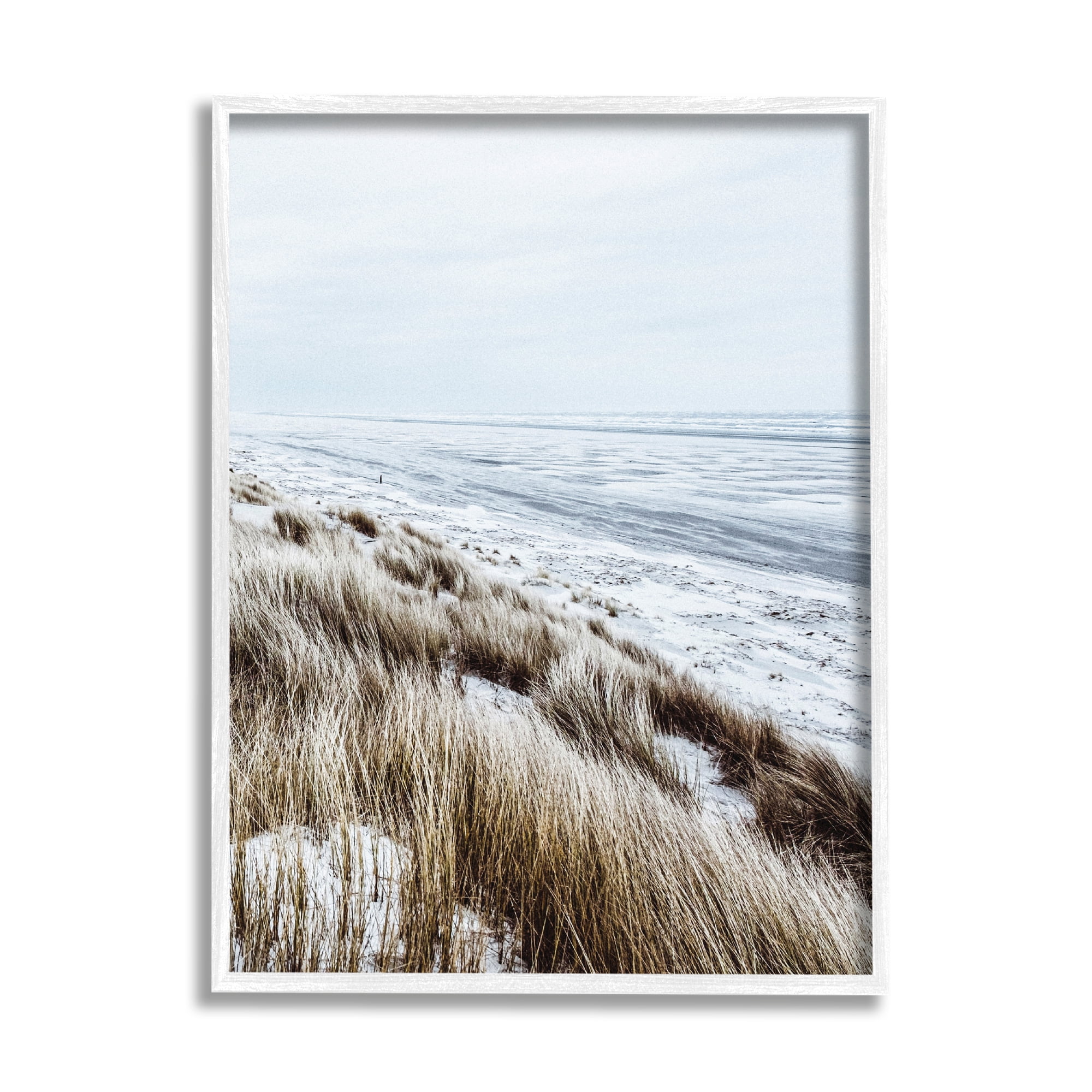 Stupell Industries Beach Reeds Landscape Nature Photography White Framed Art Print Wall Art, 24 x 30