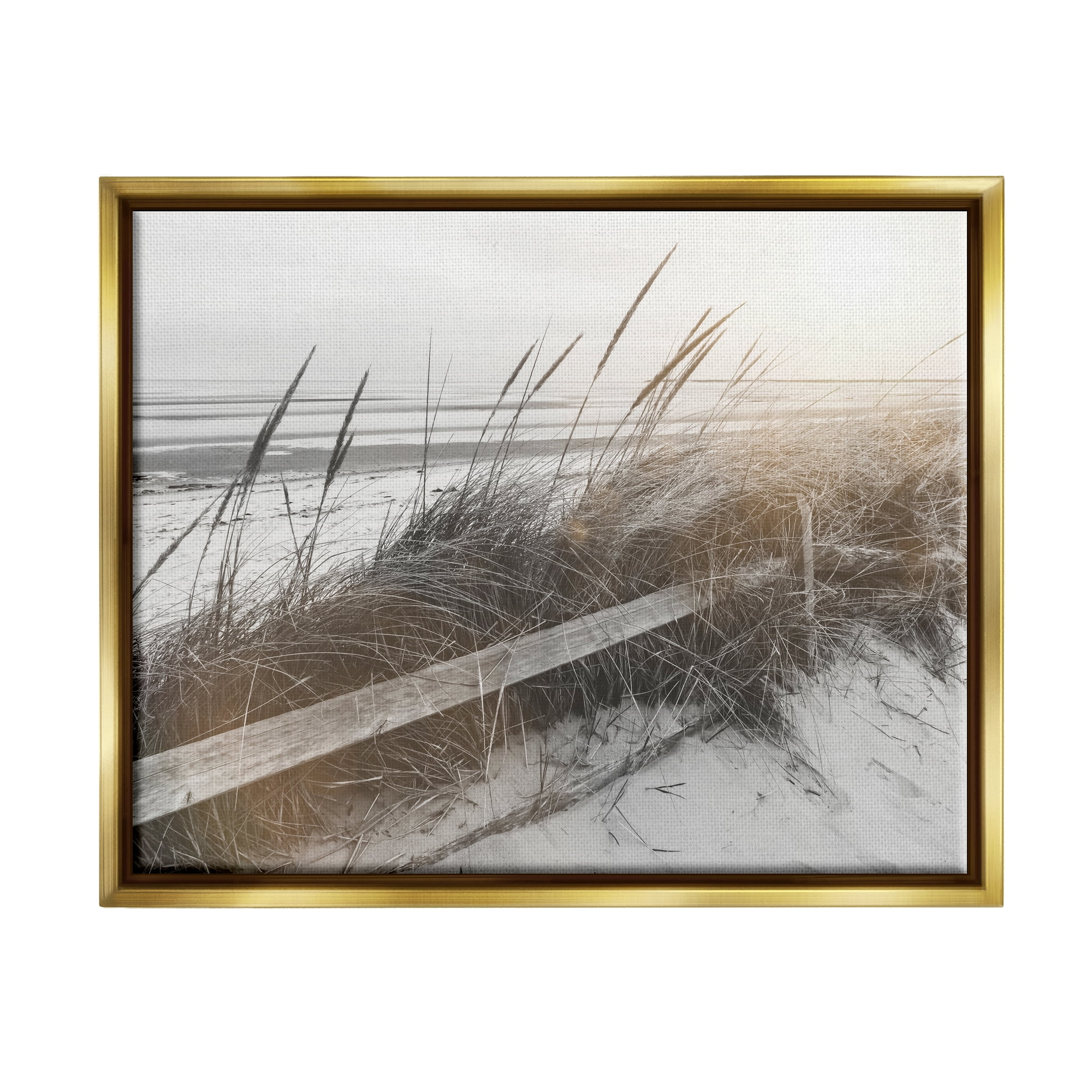 Stupell Industries Beach Reeds Photography Coastal Photography Gold Floater Framed Art Print Wall Art