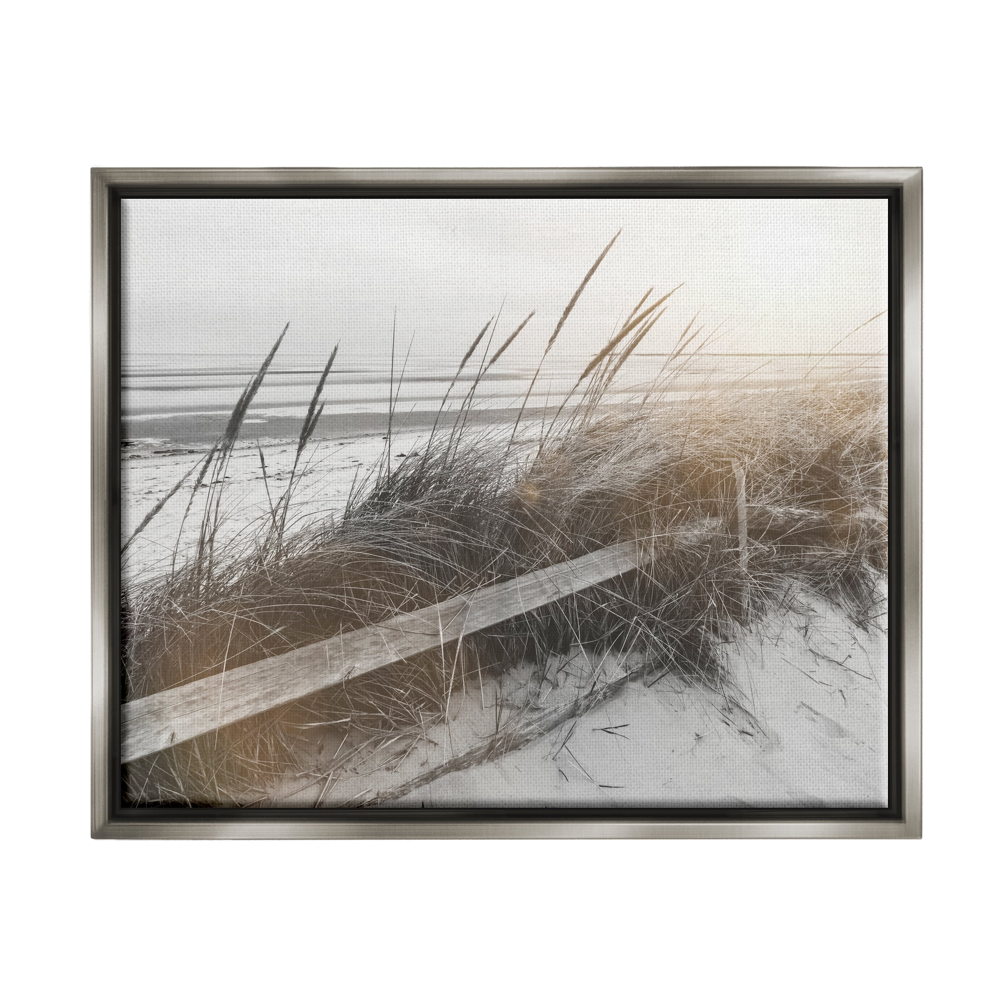 Stupell Industries Beach Reeds Photography Coastal Photography Gray Floater Framed Art Print Wall Art