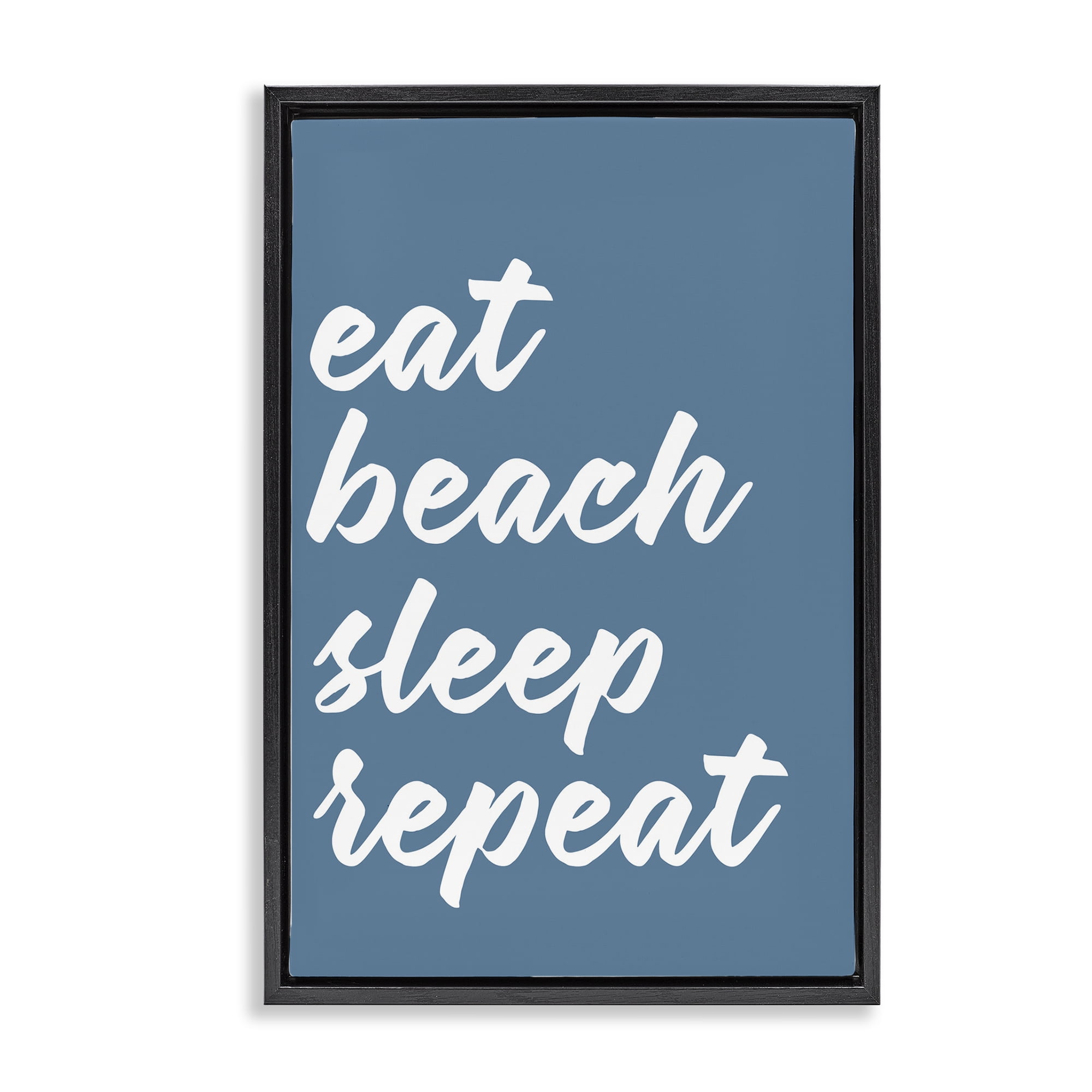 Stupell Industries Beach Repeat List Typography Painting Black Floater Framed Canvas Art Print Wall Art, 21 x 31