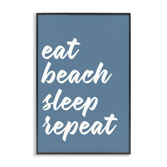 Stupell Industries Beach Repeat List Typography Painting Black Framed Art Print Wall Art, 12 x 18