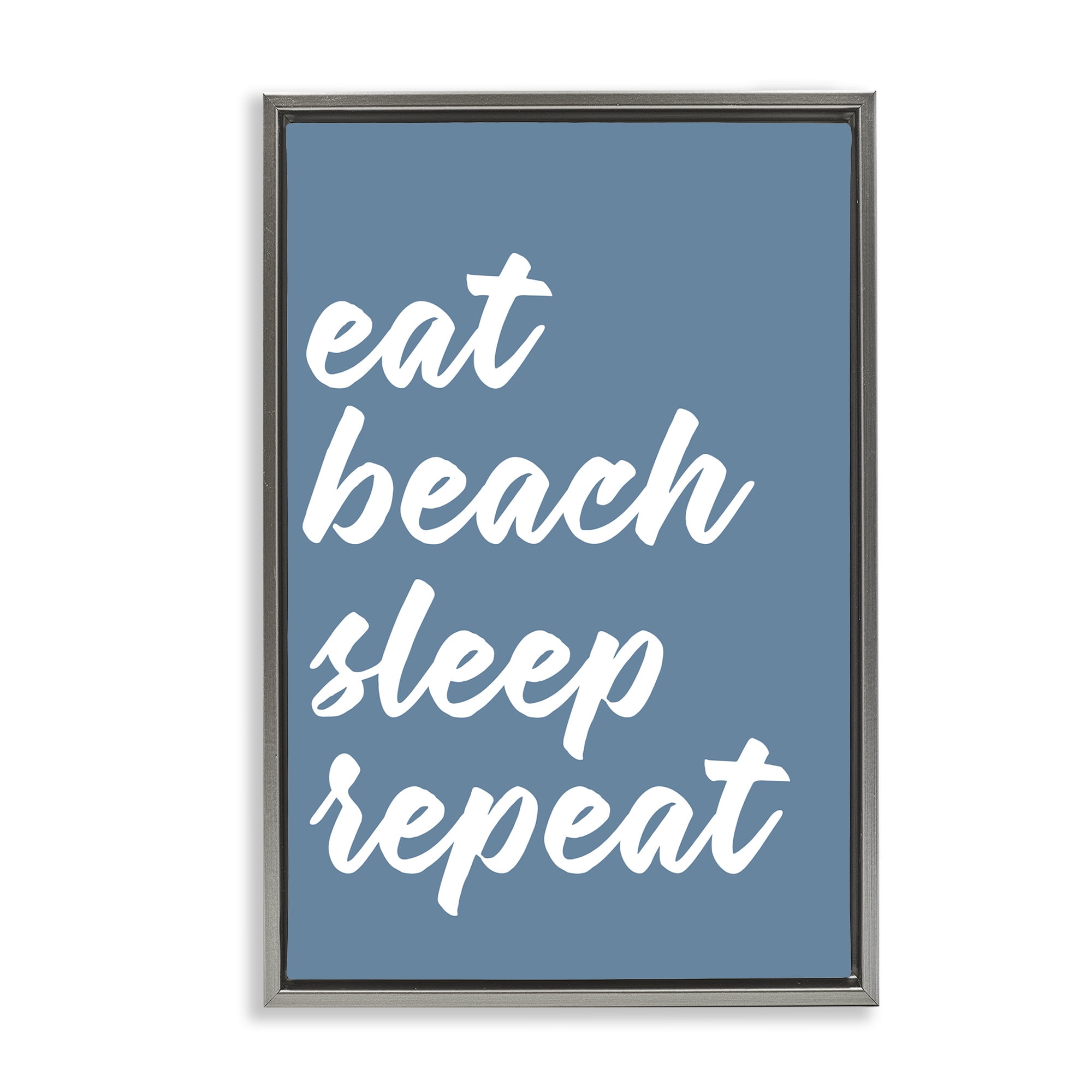 Stupell Industries Beach Repeat List Typography Painting Gray Floater Framed Canvas Art Print Wall Art, 17 x 25
