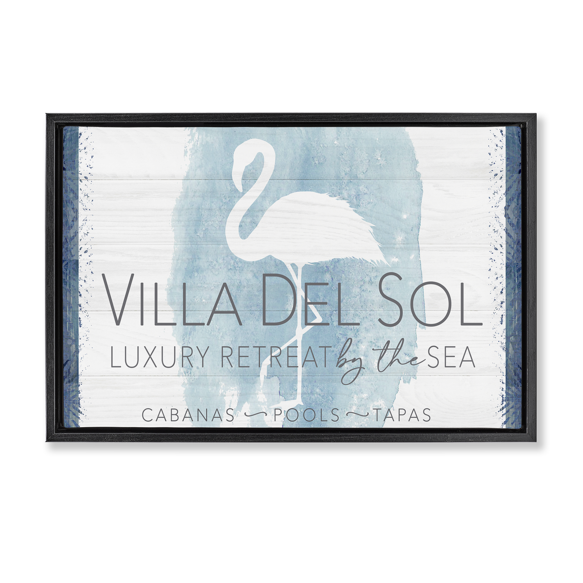 Stupell Industries Beach Retreat Flamingo Sign Nautical & Beach Painting Black Floater Framed Canvas Art Print Wall Art, 25 x 17