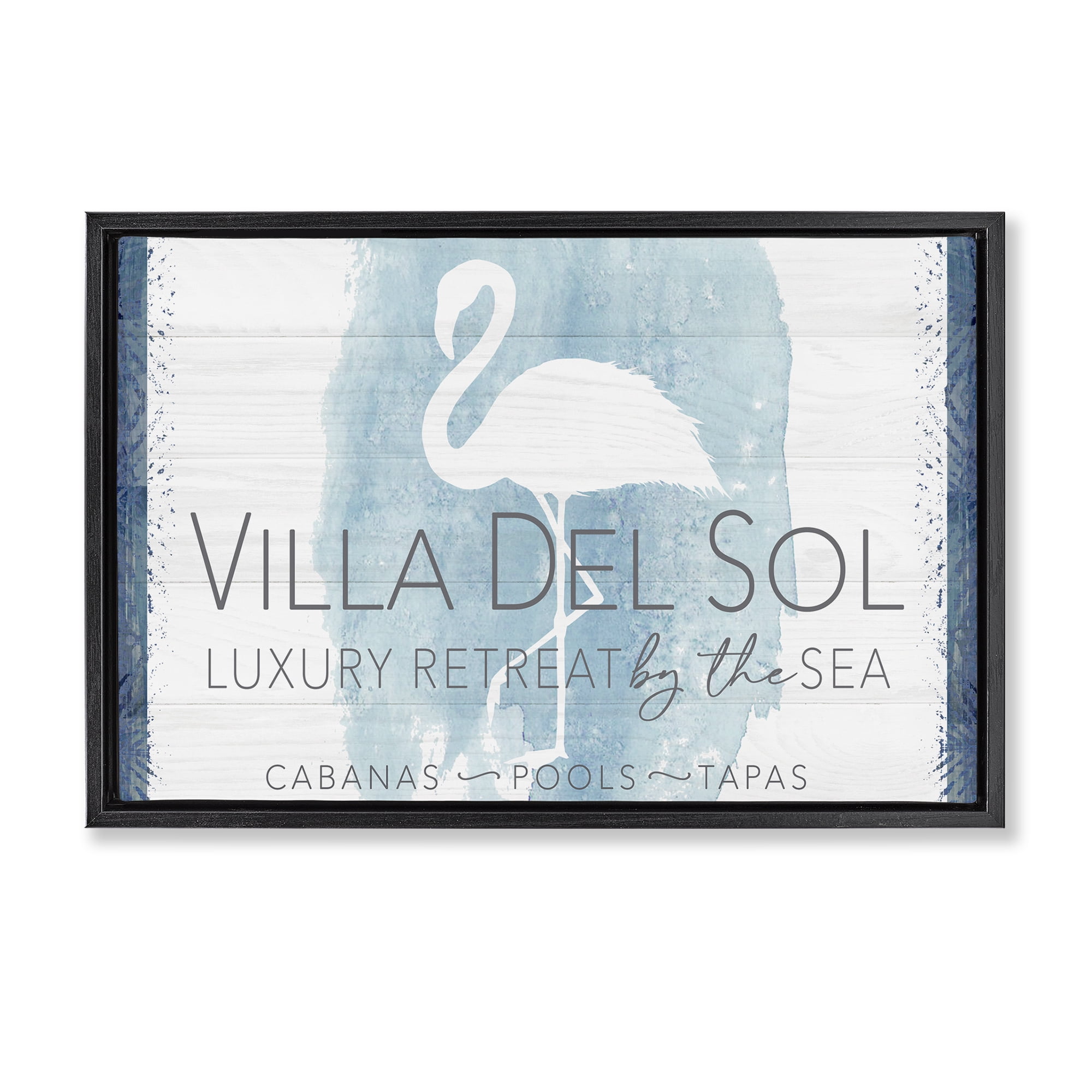 Stupell Industries Beach Retreat Flamingo Sign Nautical & Beach Painting Black Floater Framed Canvas Art Print Wall Art, 31 x 21