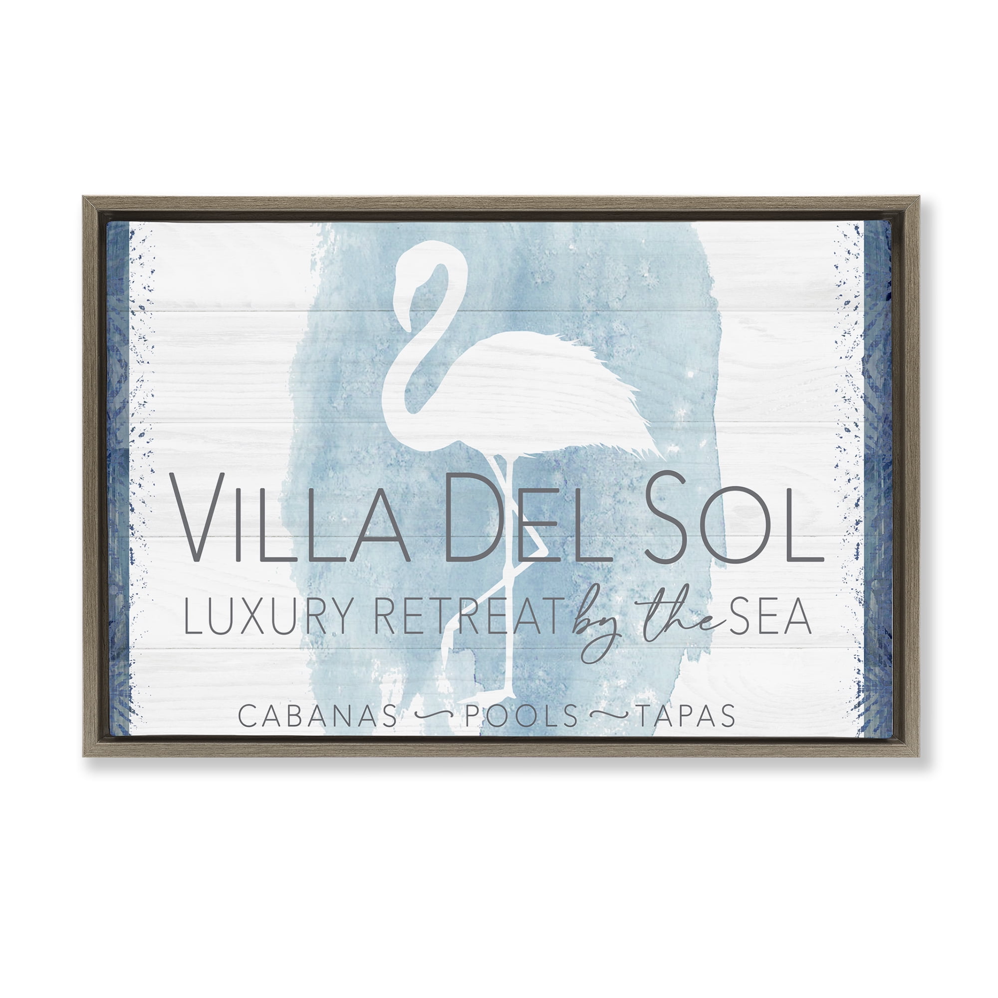 Stupell Industries Beach Retreat Flamingo Sign Nautical & Beach Painting Brown Floater Framed Canvas Art Print Wall Art, 31 x 21