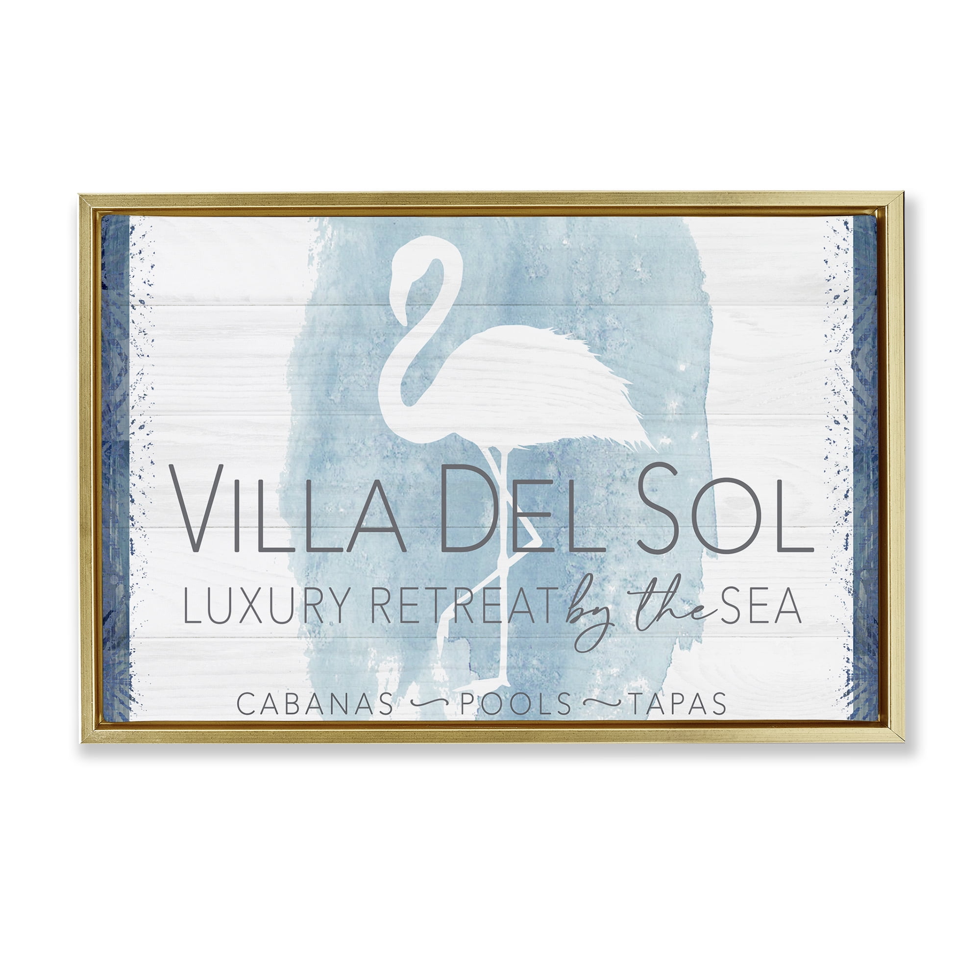 Stupell Industries Beach Retreat Flamingo Sign Nautical & Beach Painting Gold Floater Framed Canvas Art Print Wall Art, 31 x 21