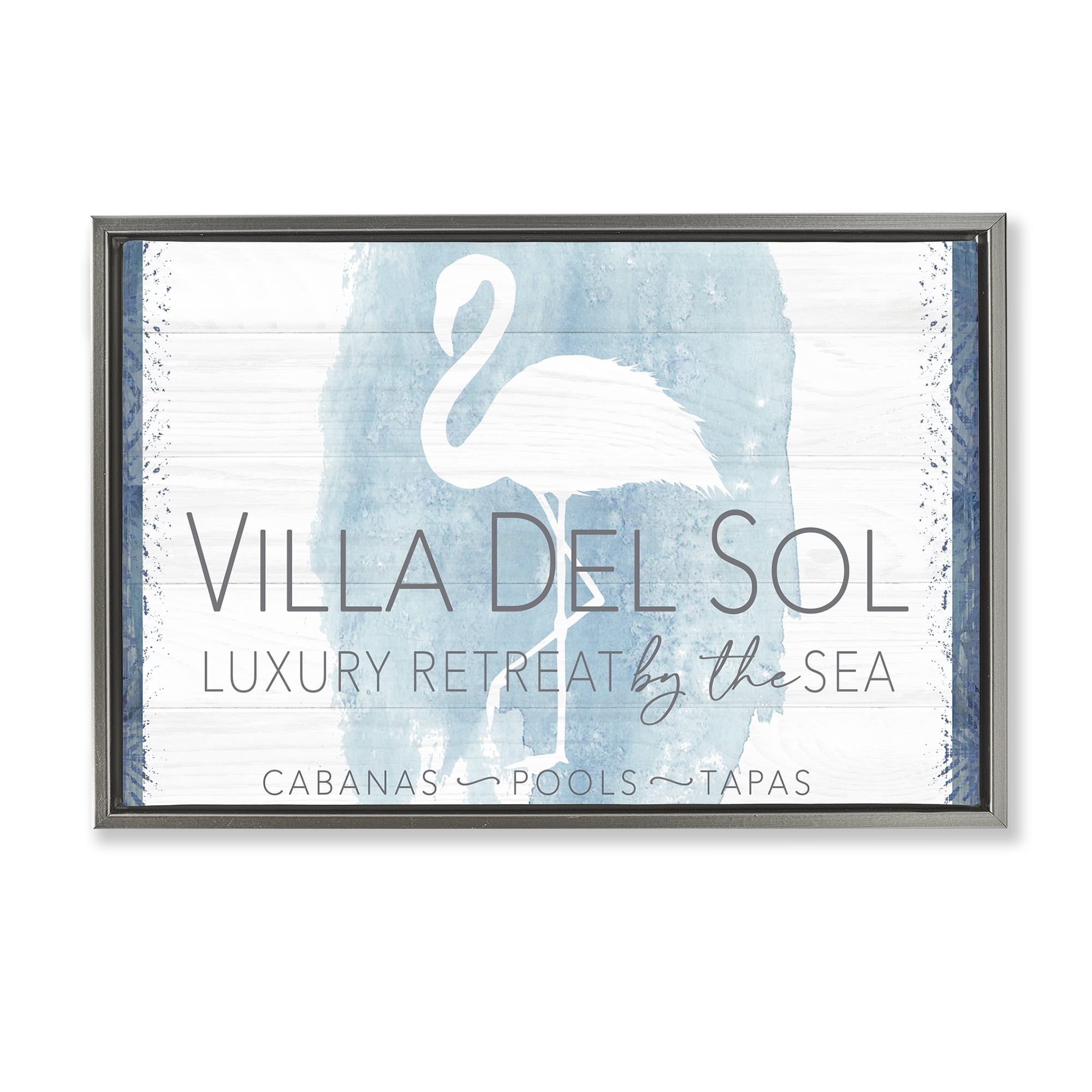 Stupell Industries Beach Retreat Flamingo Sign Nautical & Beach Painting Gray Floater Framed Canvas Art Print Wall Art, 25 x 17
