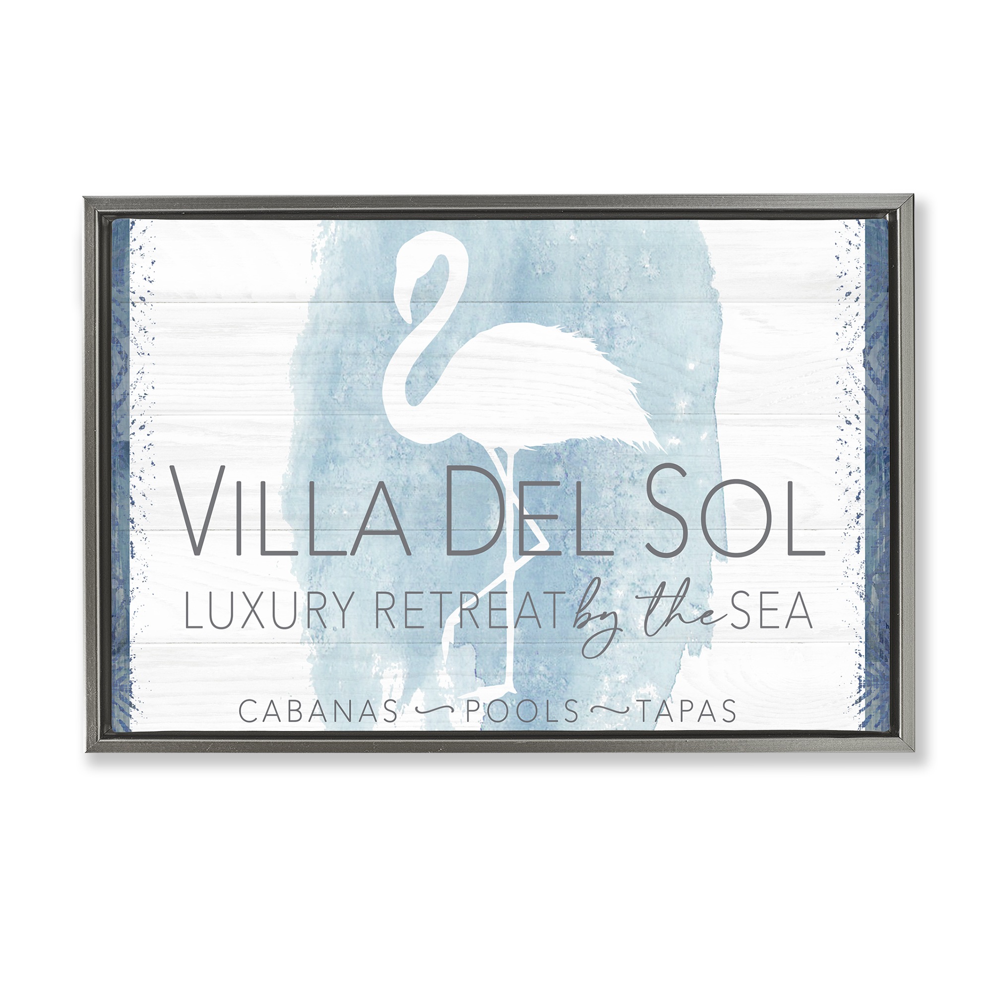 Stupell Industries Beach Retreat Flamingo Sign Nautical & Beach Painting Gray Floater Framed Canvas Art Print Wall Art, 31 x 21