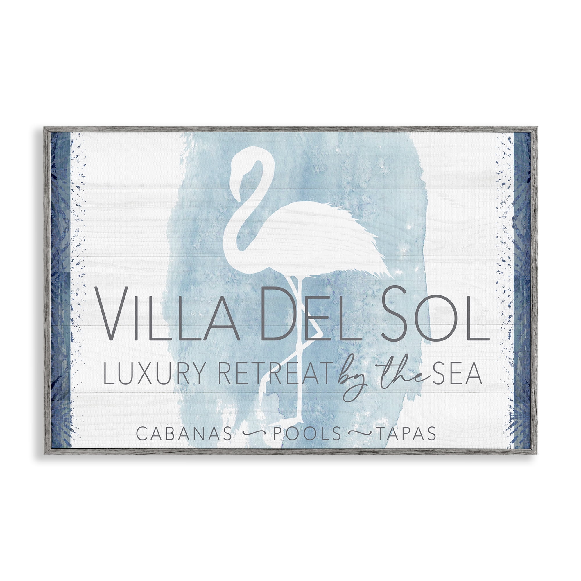 Stupell Industries Beach Retreat Flamingo Sign Nautical & Beach Painting Gray Framed Art Print Wall Art, 18 x 12