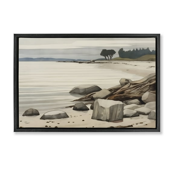 Stupell Industries Beach Rock View Landscape & Nature Painting Black Floater Framed Canvas Art Print Wall Art, 25 x 17