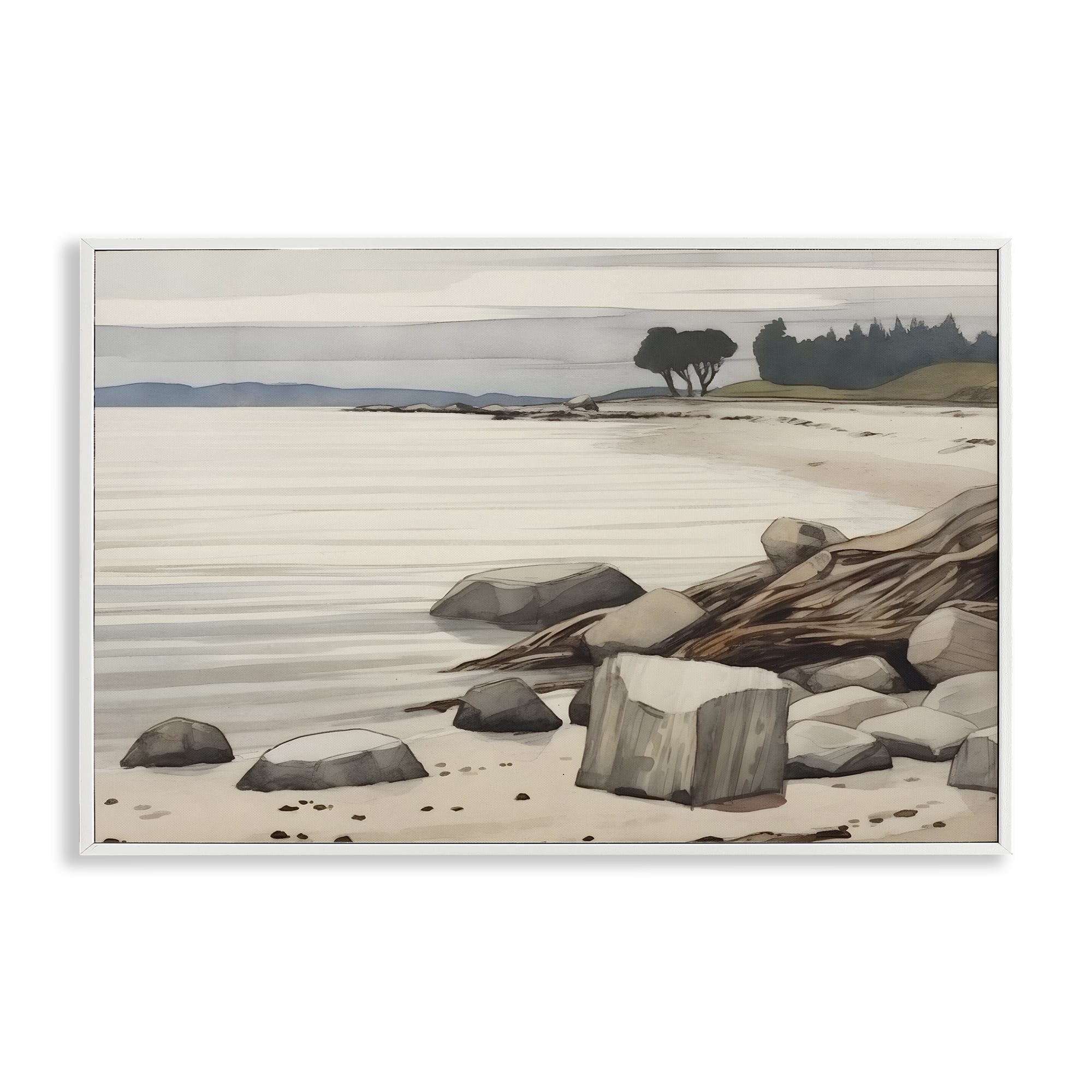 Stupell Industries Beach Rock View Landscape & Nature Painting White Framed Art Print Wall Art, 24 x 16