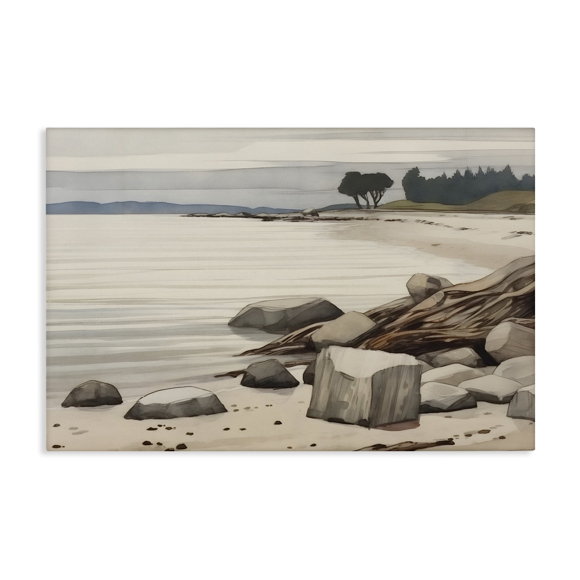 Stupell Industries Beach Rock View Landscape & Nature Painting Wrapped Canvas Art Print Wall Art, 36 x 24