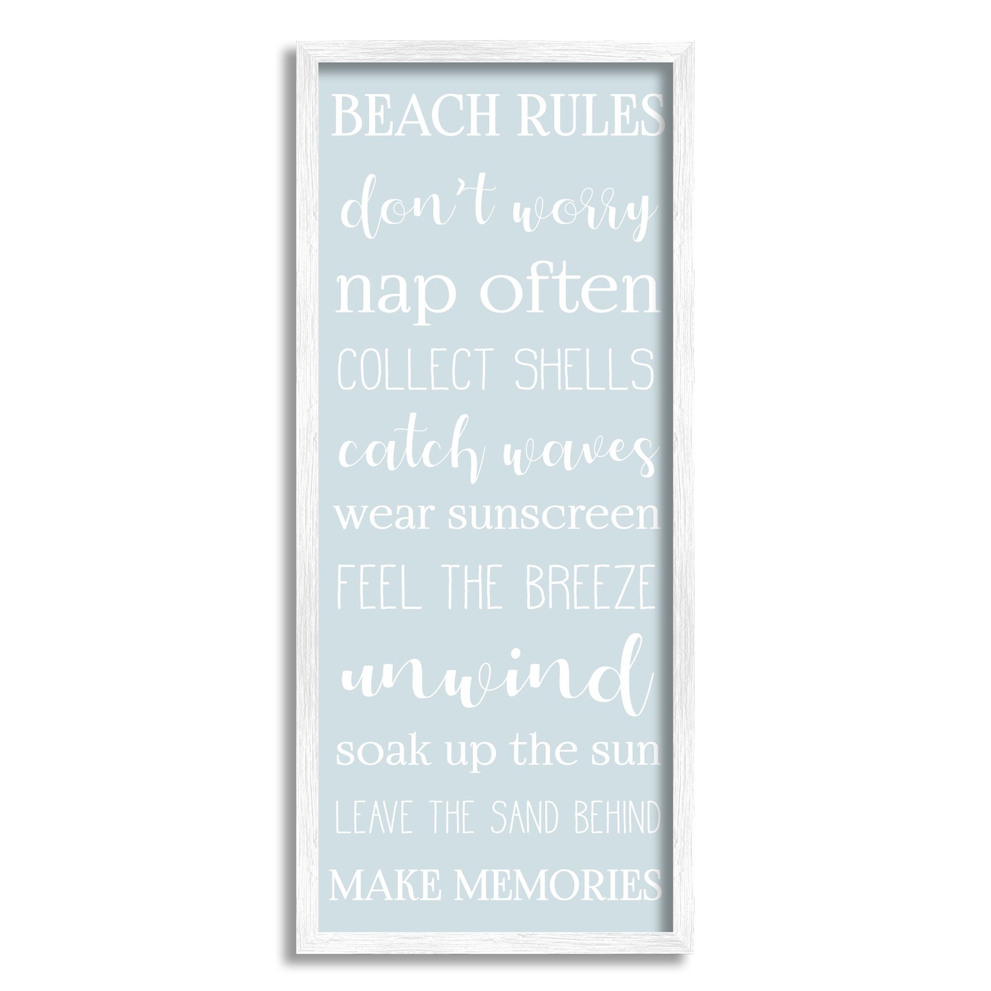 Stupell Industries Beach Rules List Coastal Activities Blue White, 10 x 24, Designed by Daphne Polselli