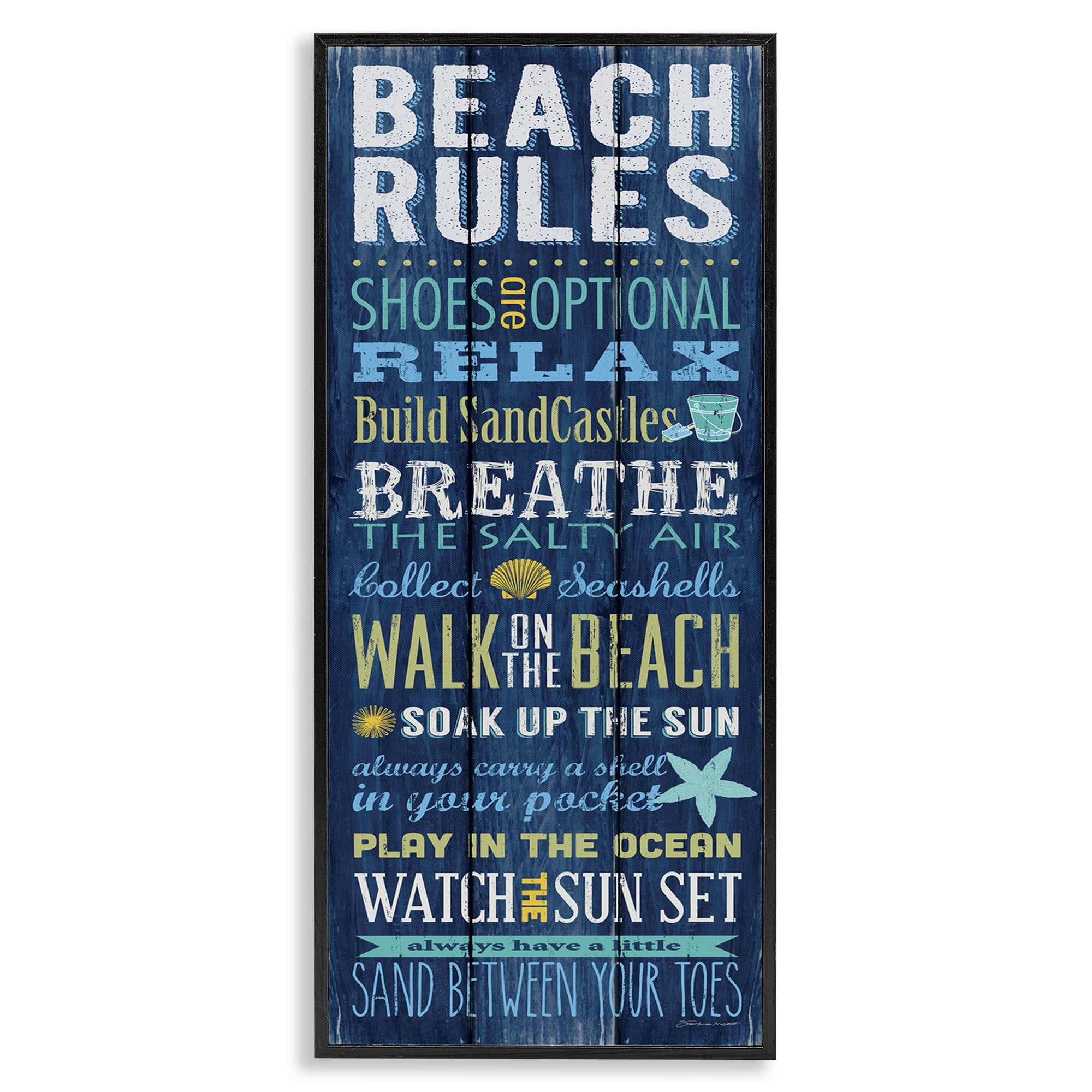 Stupell Industries Beach Rules Relax Breathe Typography Painting Black Framed Art Print Wall Art, 10 x 24