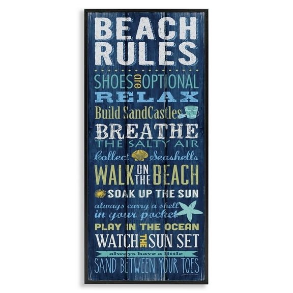 Stupell Industries Beach Rules Relax Breathe Typography Painting Black Framed Art Print Wall Art, 13 x 30