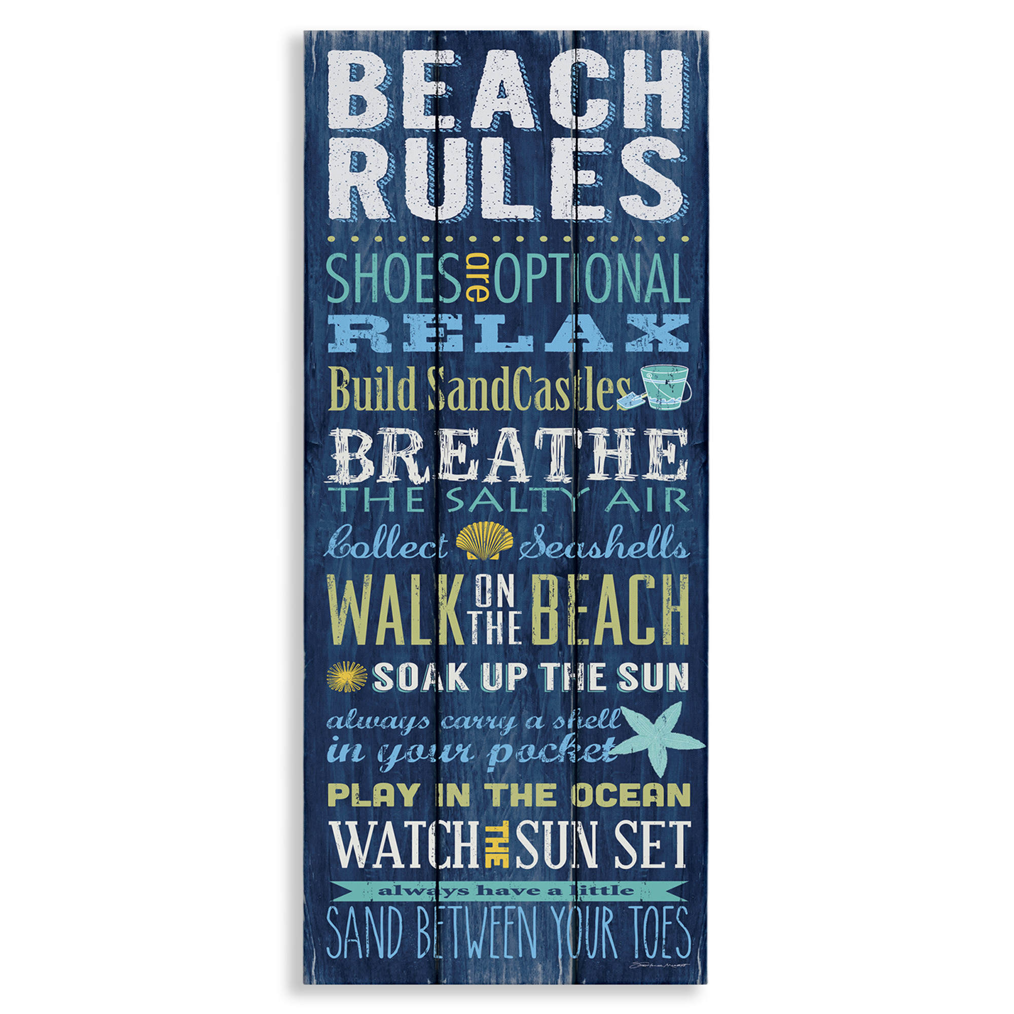 Stupell Industries Beach Rules Relax Breathe Typography Painting Gallery Wrapped Canvas Art Print Wall Art, 17 x 40