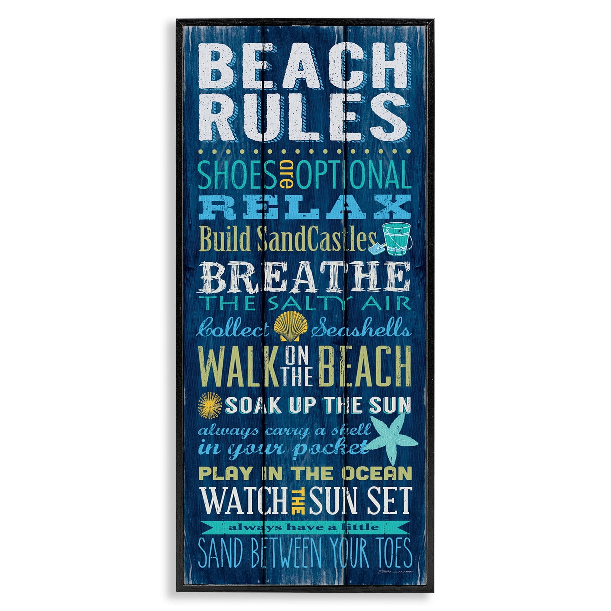 Stupell Industries Beach Rules Sign Blue Planked Pattern Motivational Phrases, 13 x 30, Design by Stephanie Workman Marrott