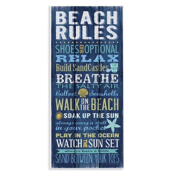 Stupell Industries Industrial Blue Planked Beach Rules Sign Wall Plaque Art, 7 x 17, by Stephanie Workman Marrott