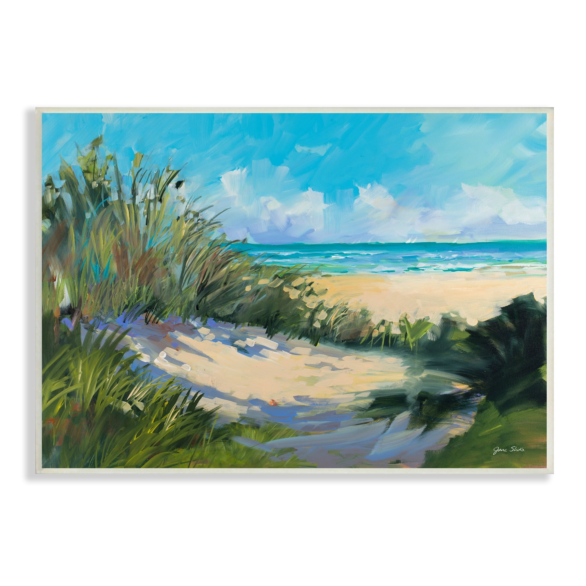 Stupell Industries Beach Sand Dune under Sunny Blue Sky Landscape Nature Painting Unframed Art Print Wall Art, 13 x 19