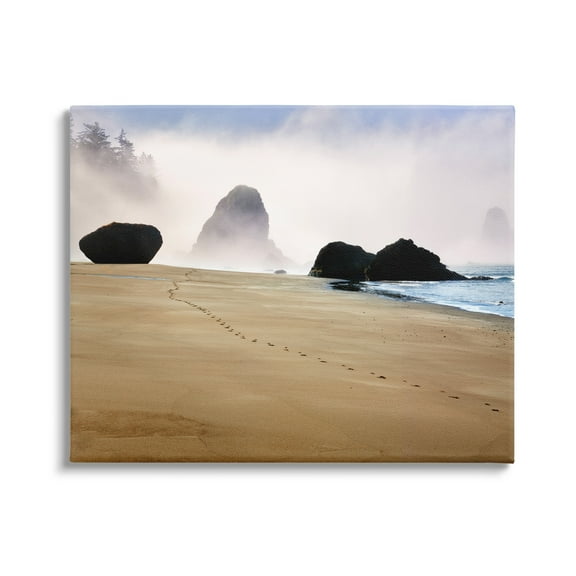 Stupell Industries Beach Sand Footprints Foggy Cliffs Coastal Photography Gallery Wrapped Canvas Print Wall Art