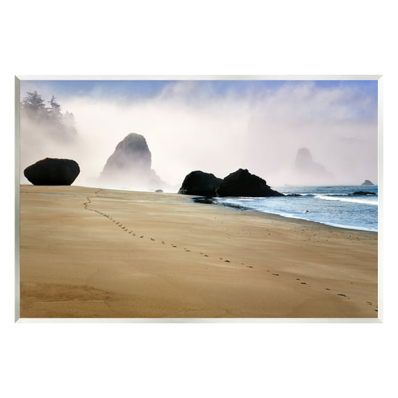 Stupell Industries Beach Sand Footprints Foggy Cliffs Coastal Photography Unframed Art Print Wall Art