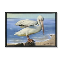 Stupell Industries Beach Scene Pelican Animals & Insects Painting Black Floater Framed Canvas Art Print Wall Art, 25 x 17