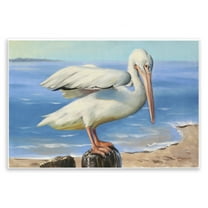Stupell Industries Beach Scene Pelican Animals & Insects Painting Unframed Art Print Wall Art, 15 x 10