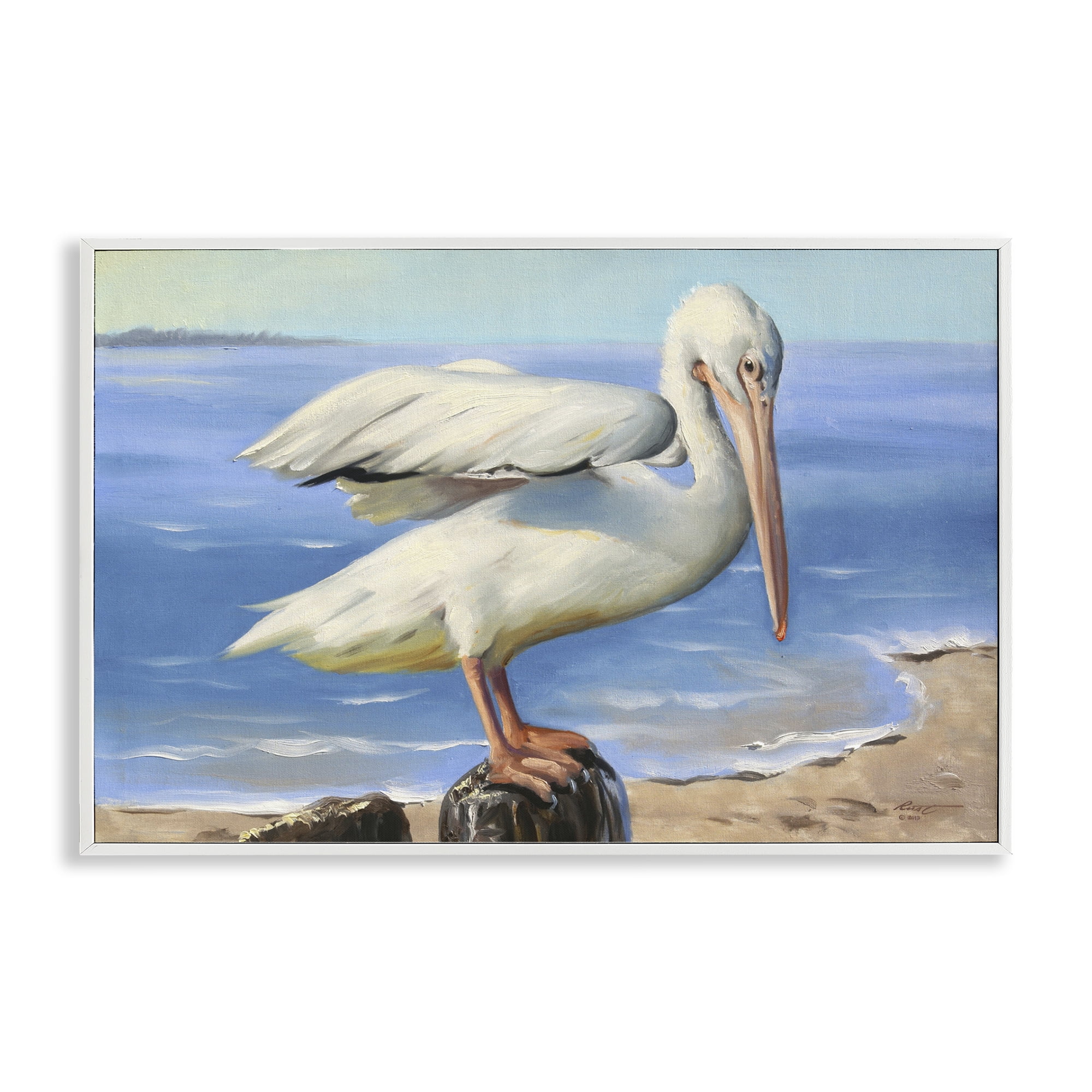 Stupell Industries Beach Scene Pelican Animals & Insects Painting White ...