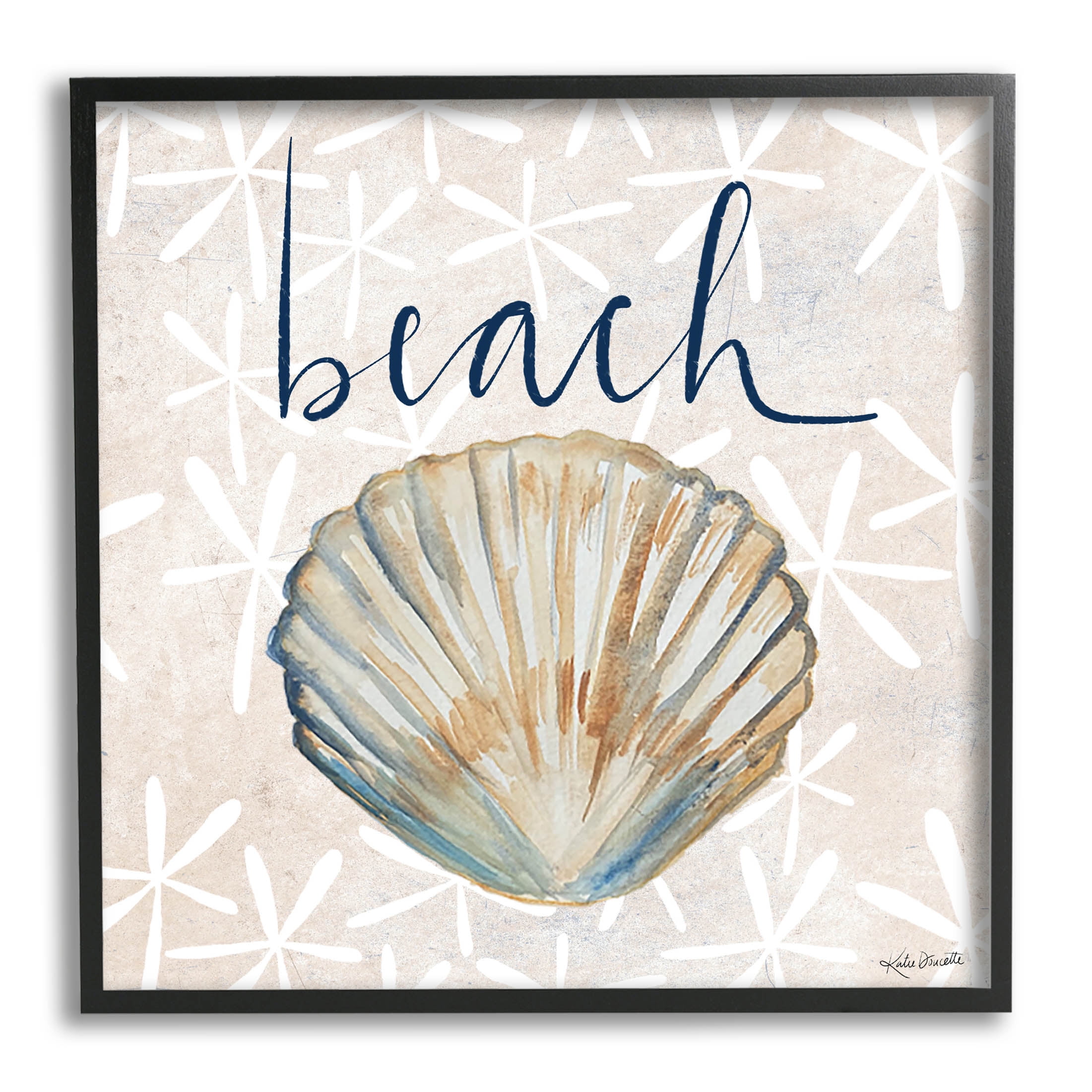 Stupell Industries Beach Seashell Patterned Florals Graphic Art Black Framed Art Print Wall Art, Design by Katie Doucette