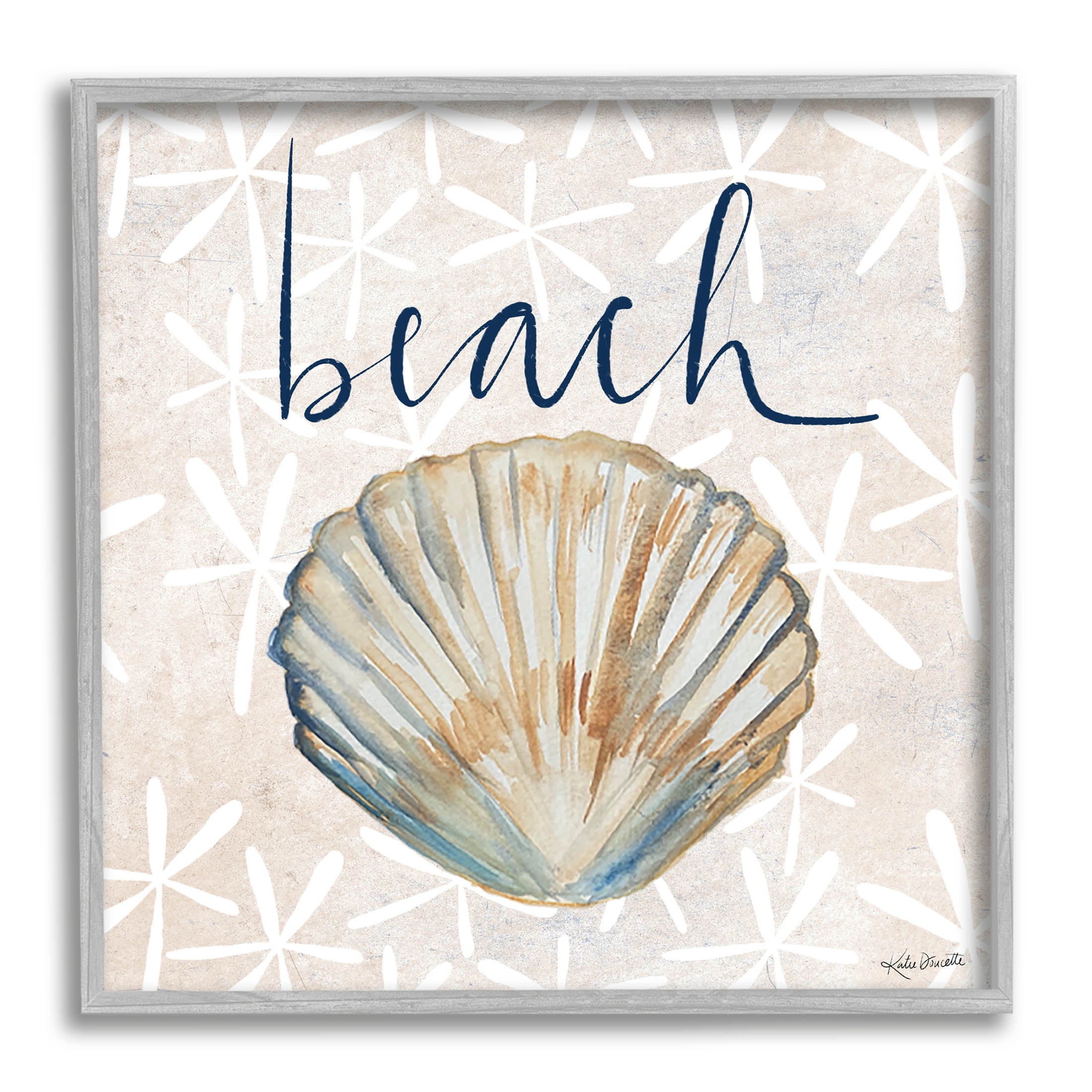 Stupell Industries Beach Seashell Patterned Florals Graphic Art Gray Framed Art Print Wall Art, Design by Katie Doucette