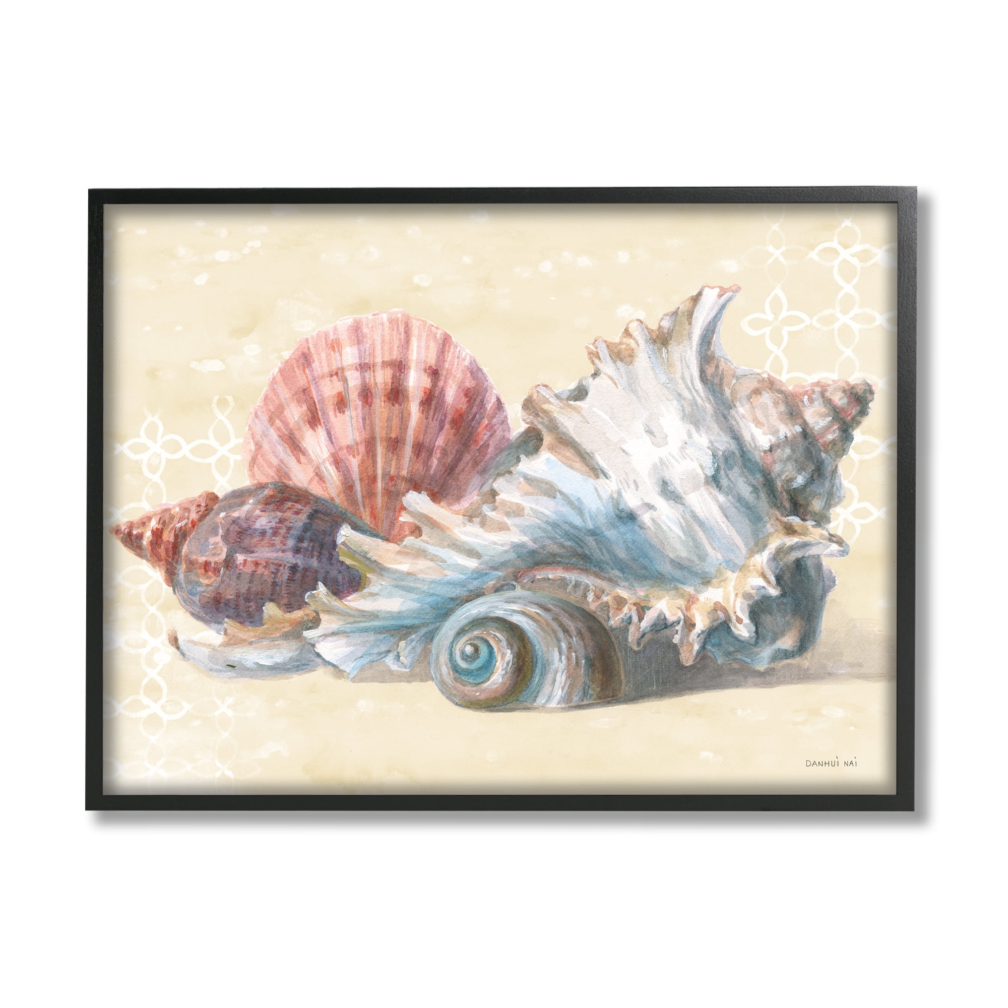 Stupell Industries Beach Seashells Patterned Animals & Insects Painting Black Framed Art Print Wall Art, 20 x 16