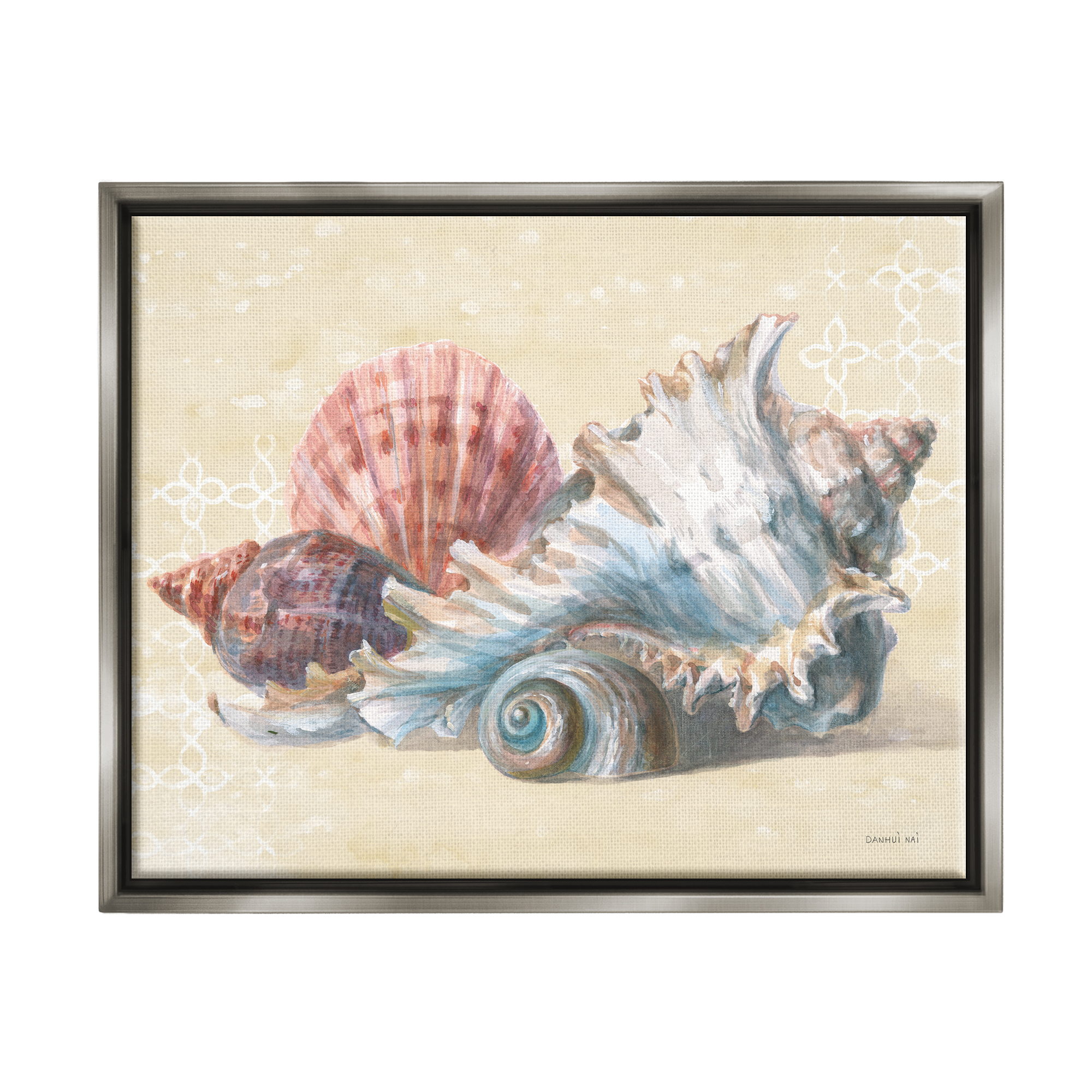 Stupell Industries Beach Seashells Patterned Animals & Insects Painting Gray Floater Framed Art Print Wall Art, 31 x 25