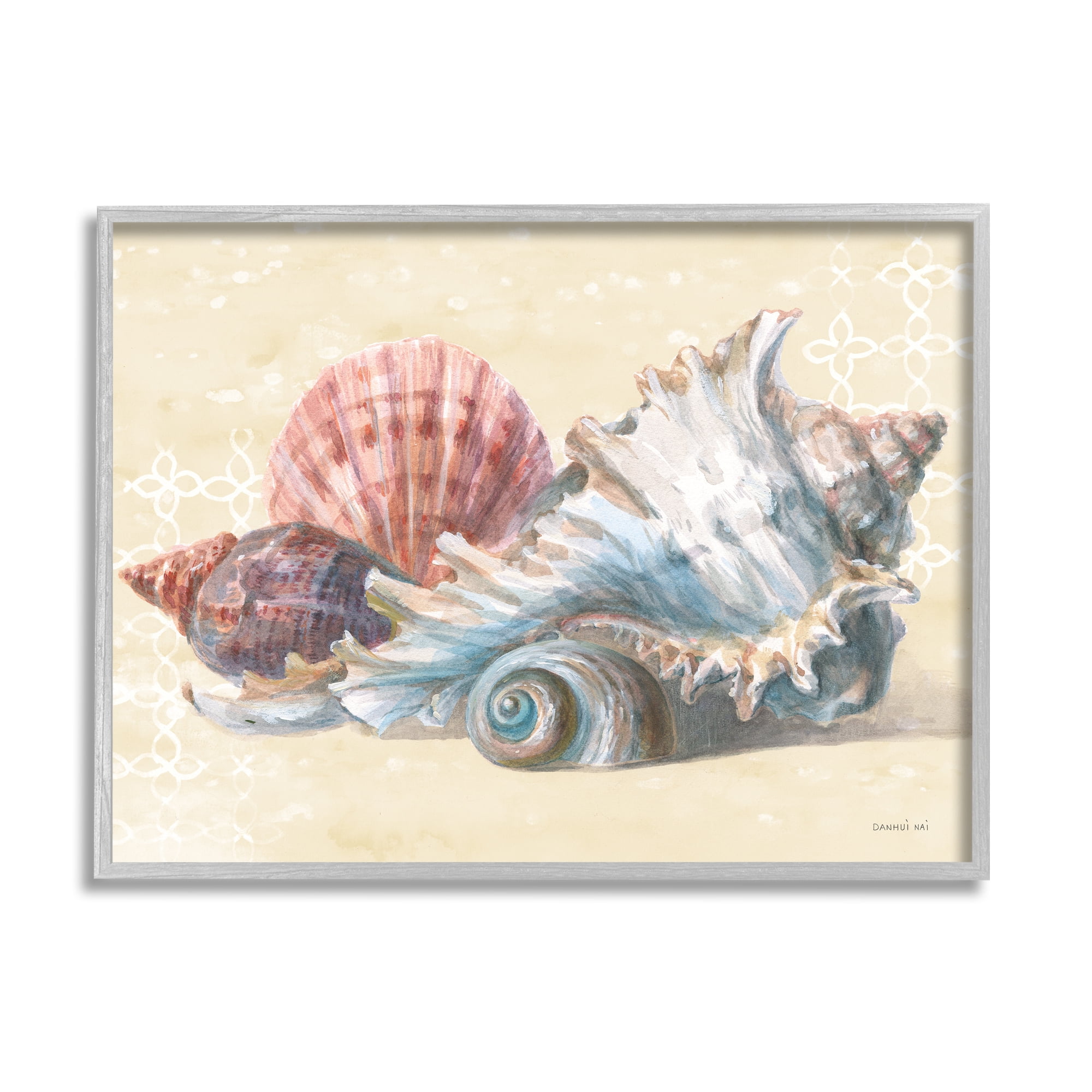 Stupell Industries Beach Seashells Patterned Animals & Insects Painting Gray Framed Art Print Wall Art, 20 x 16