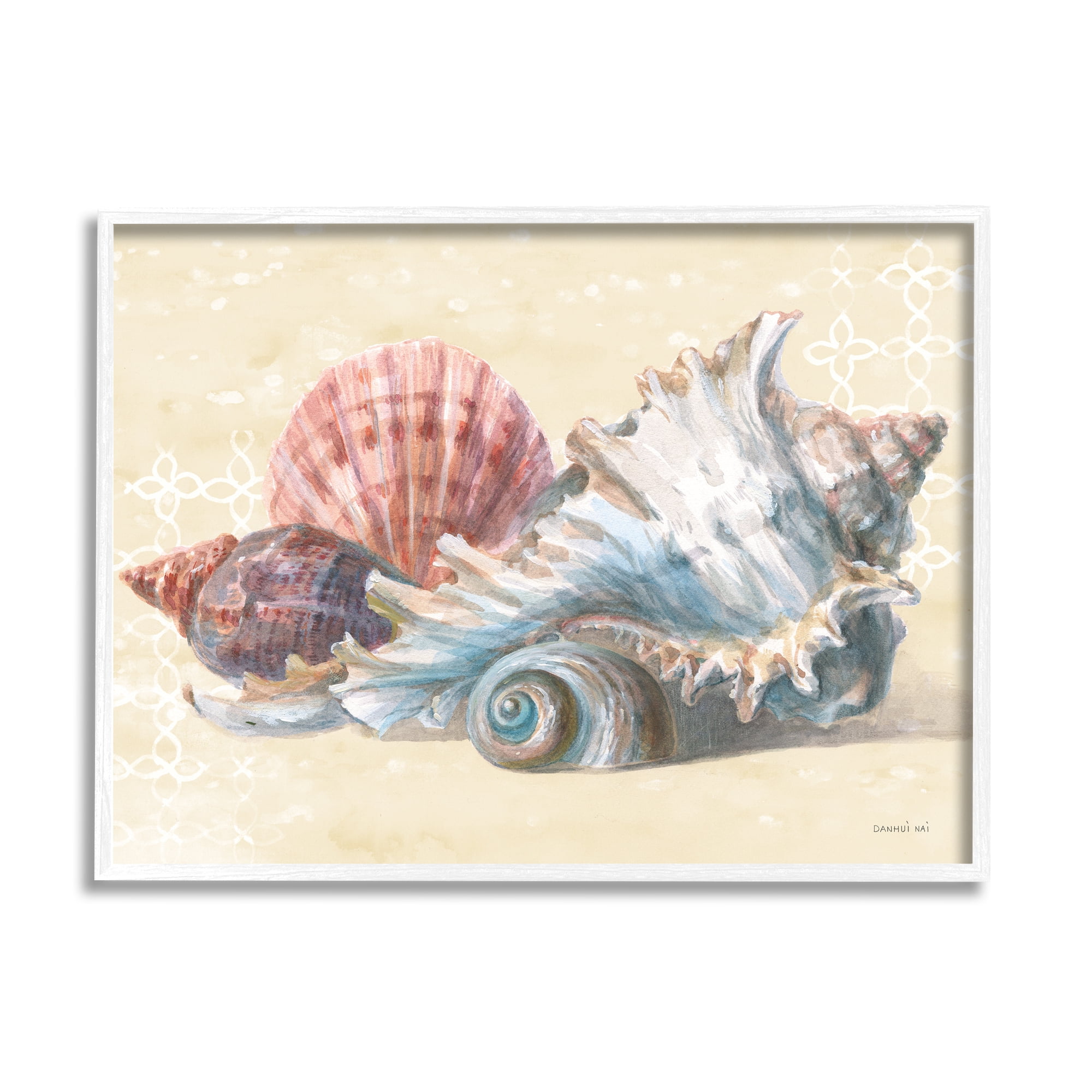 Stupell Industries Beach Seashells Patterned Animals & Insects Painting White Framed Art Print Wall Art, 20 x 16