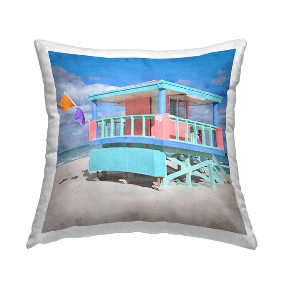 Stupell Industries Beach Shack Shoreline Square Decorative Printed Throw Pillow, 18 x 18