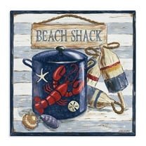 Stupell Industries Beach Shack on Stripes Nautical & Beach Painting Wrapped Canvas Art Print Wall Art, 17 x 17