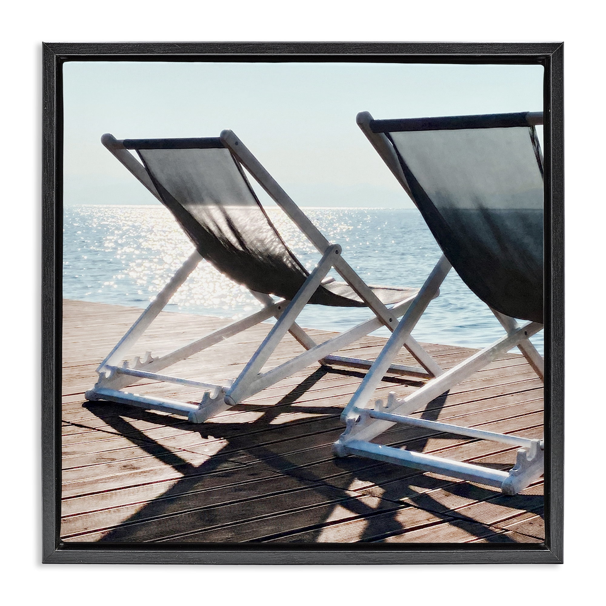 Stupell Industries Beach Shadow Reach Landscape Painting Black Floater Framed Canvas Art Print Wall Art, 18 x 18