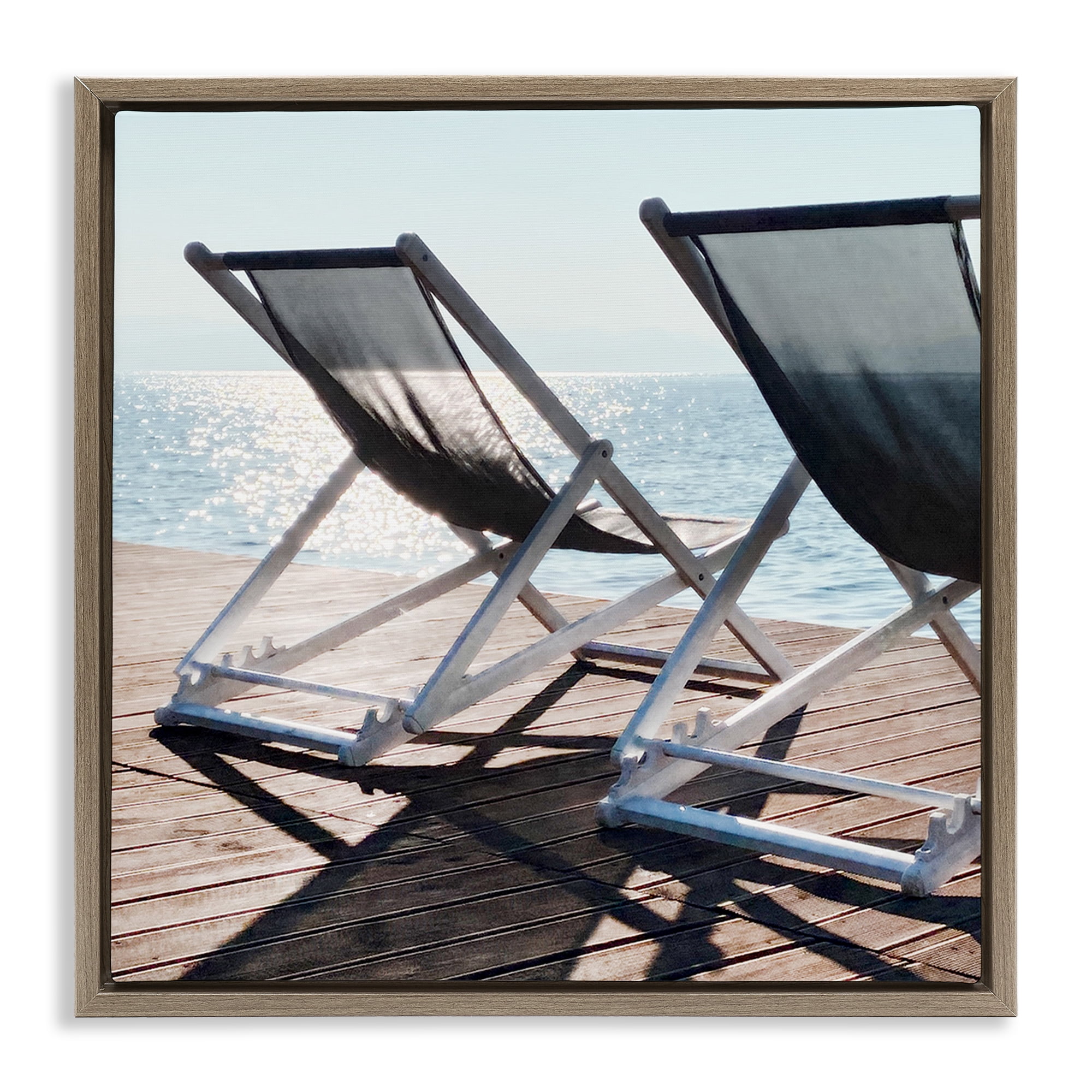 Stupell Industries Beach Shadow Reach Landscape Painting Brown Floater Framed Canvas Art Print Wall Art, 18 x 18