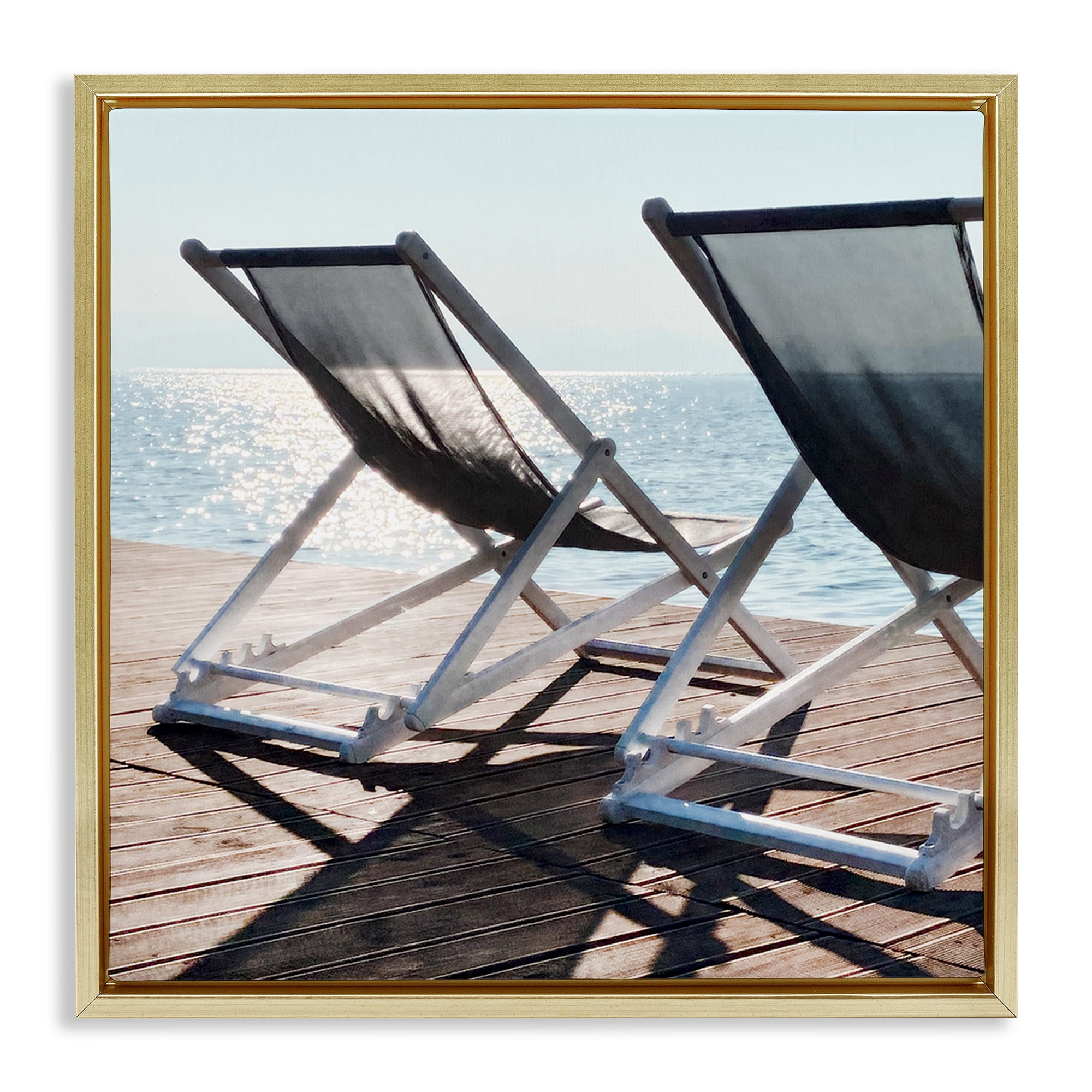 Stupell Industries Beach Shadow Reach Landscape Painting Gold Floater Framed Canvas Art Print Wall Art, 18 x 18