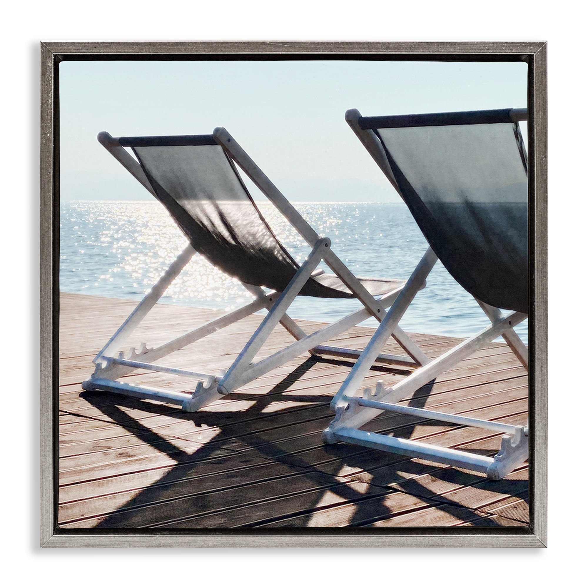 Stupell Industries Beach Shadow Reach Landscape Painting Gray Floater Framed Canvas Art Print Wall Art, 25 x 25