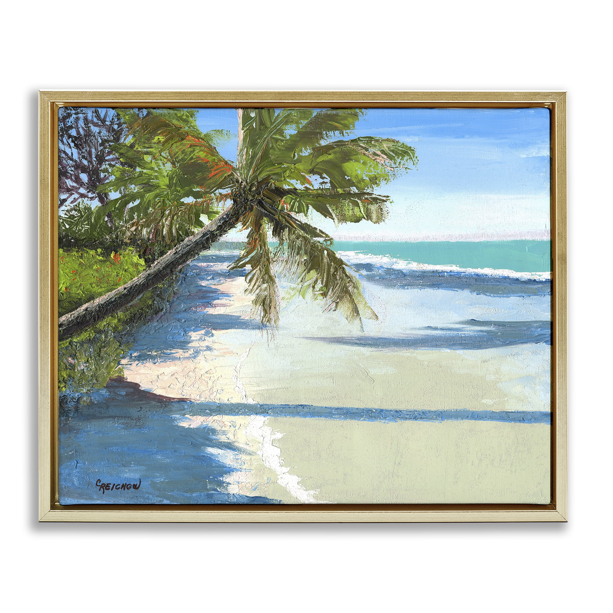 Stupell Industries Beach Shadows Landscape Landscape & Nature Painting Gold Floater Framed Canvas Art Print Wall Art, 21 x 17